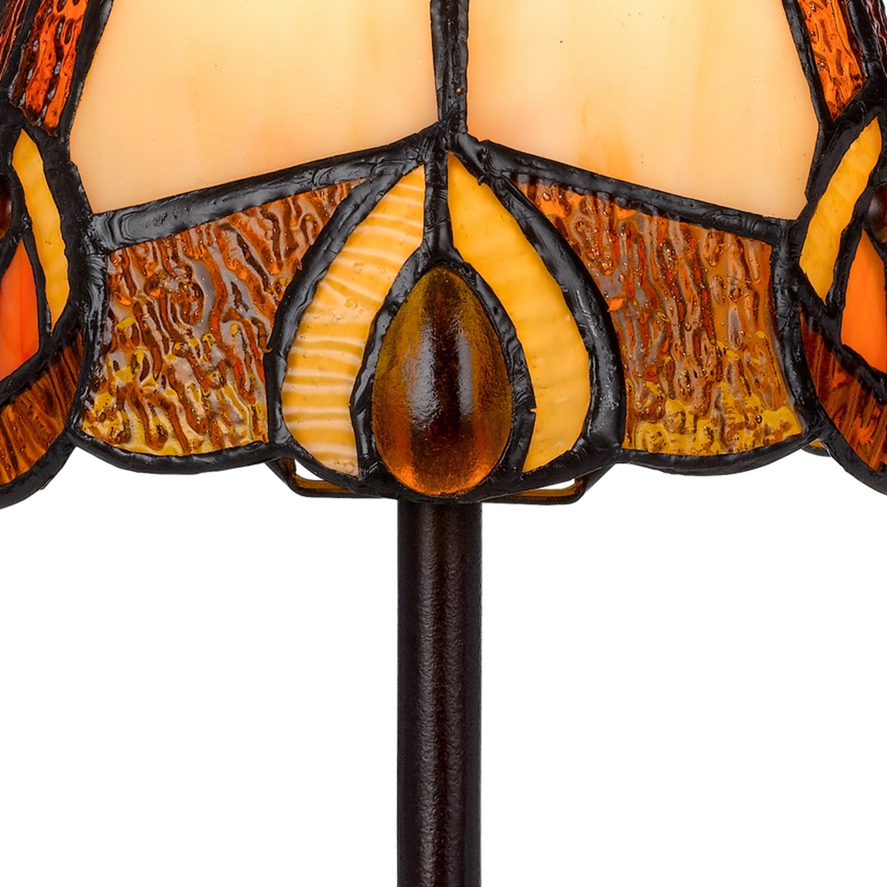 Eli 13 Inch Accent Lamp, Painted Multicolor Tiffany Style Shade, Bronze- Saltoro Sherpi