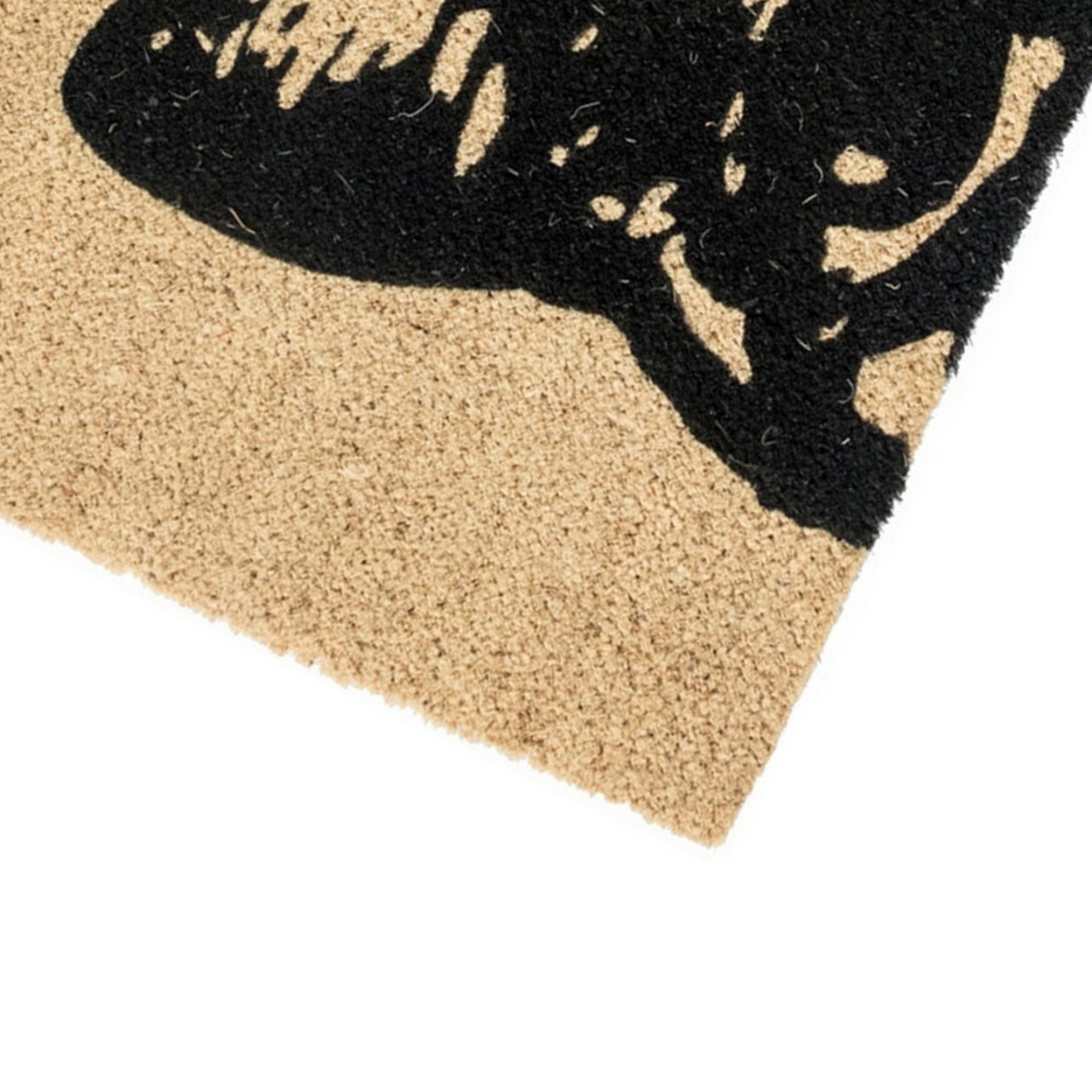 24 X 36 Machine Made Coir Doormat, Black Cat Print Design, Ivory Taupe Base- Saltoro Sherpi