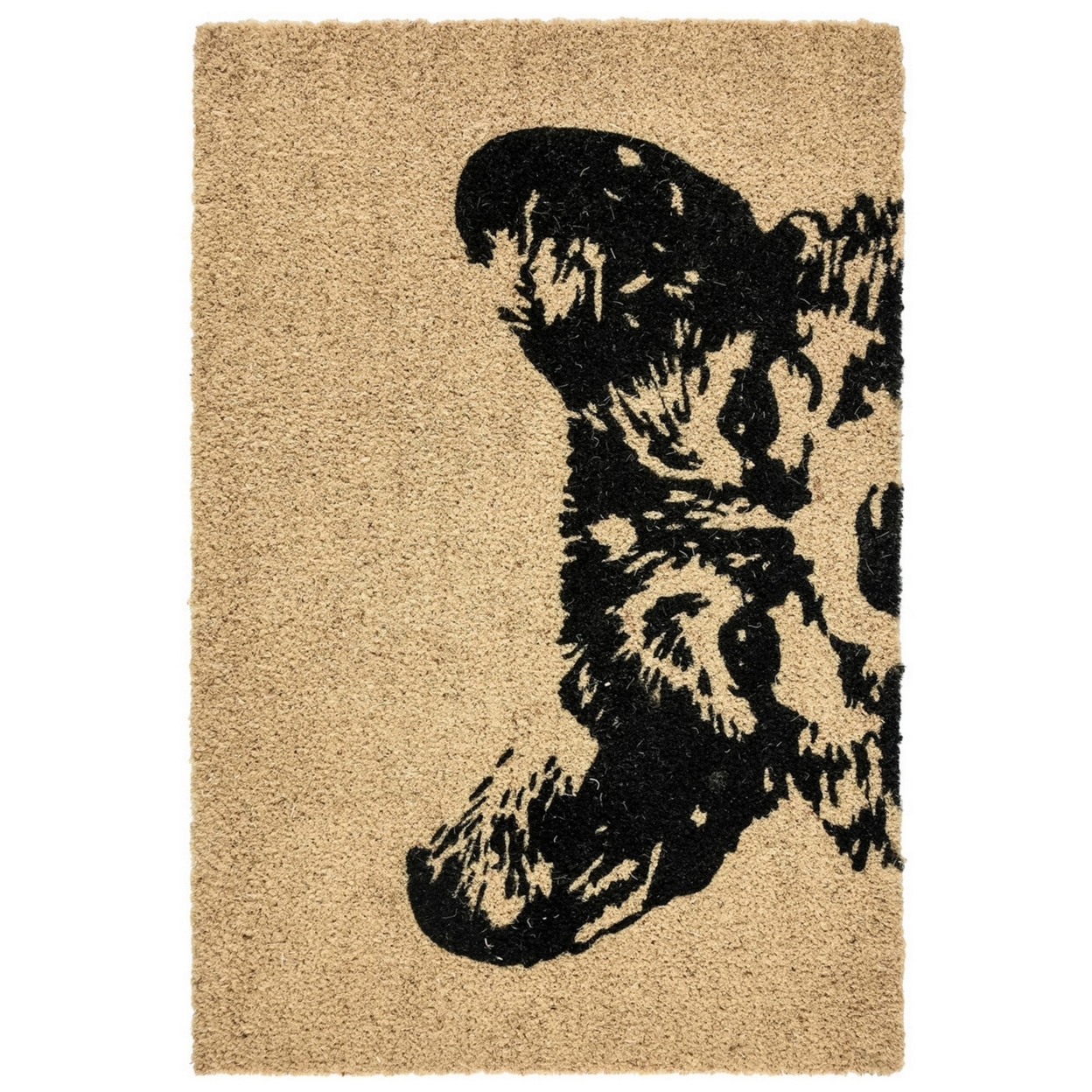 24 X 36 Machine Made Coir Doormat, Black Dog Print Design, Ivory Base - Saltoro Sherpi