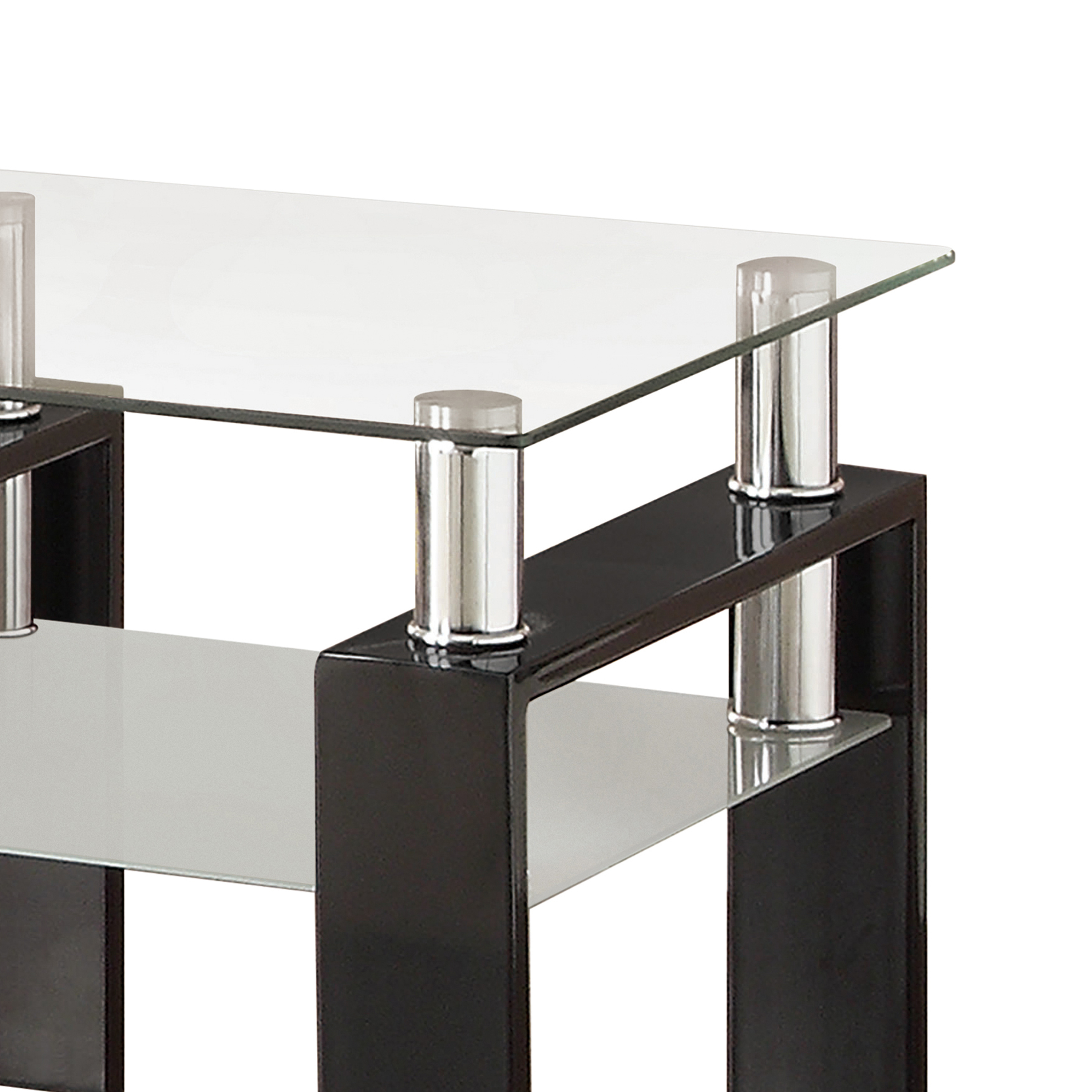 Glass Top End Table With 1 Bottom Shelf, Clear And Black- Saltoro Sherpi