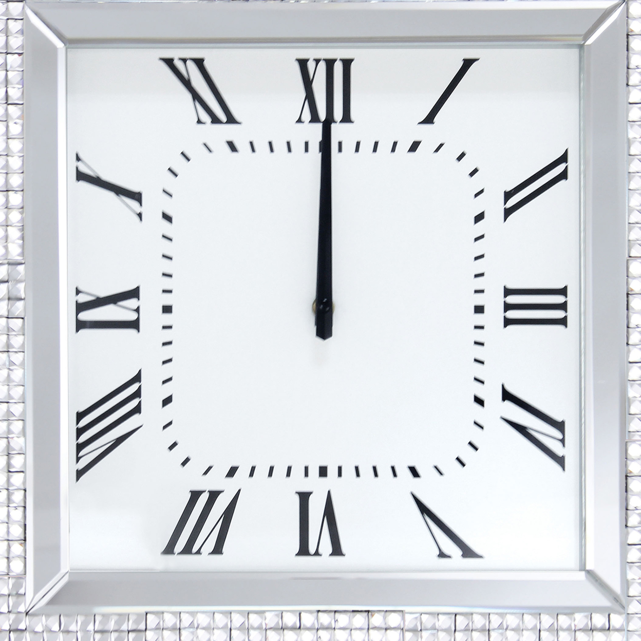 Mirror Framed Wooden Analog Wall Clock With Crystal Accents, White- Saltoro Sherpi