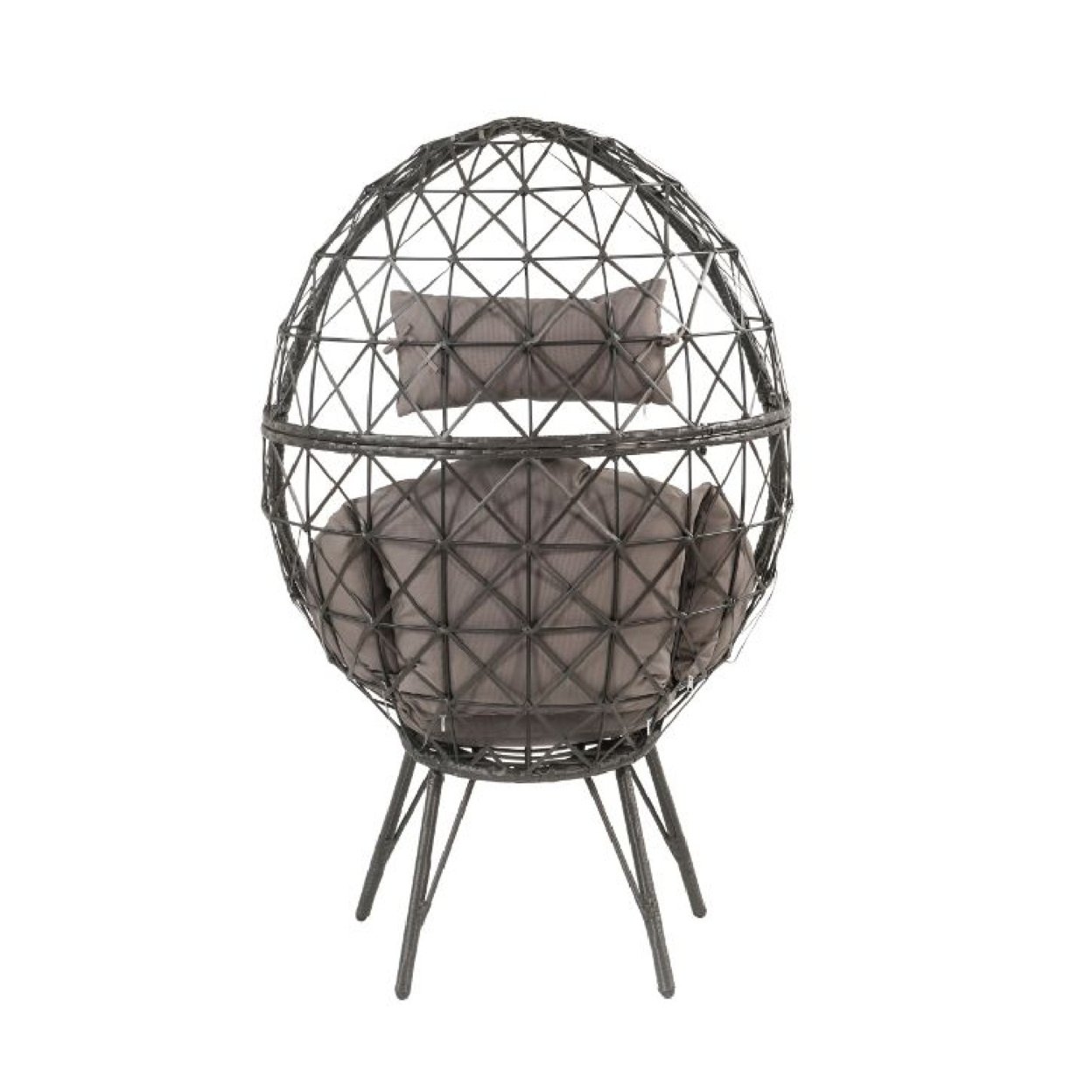 Patio Lounge Chair With Wicker Geometric Pattern, Black- Saltoro Sherpi