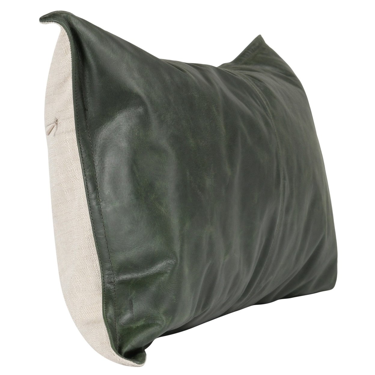 Norm 14 X 26 Lumbar Accent Throw Pillow, Pieced Design Forest Green Leather- Saltoro Sherpi