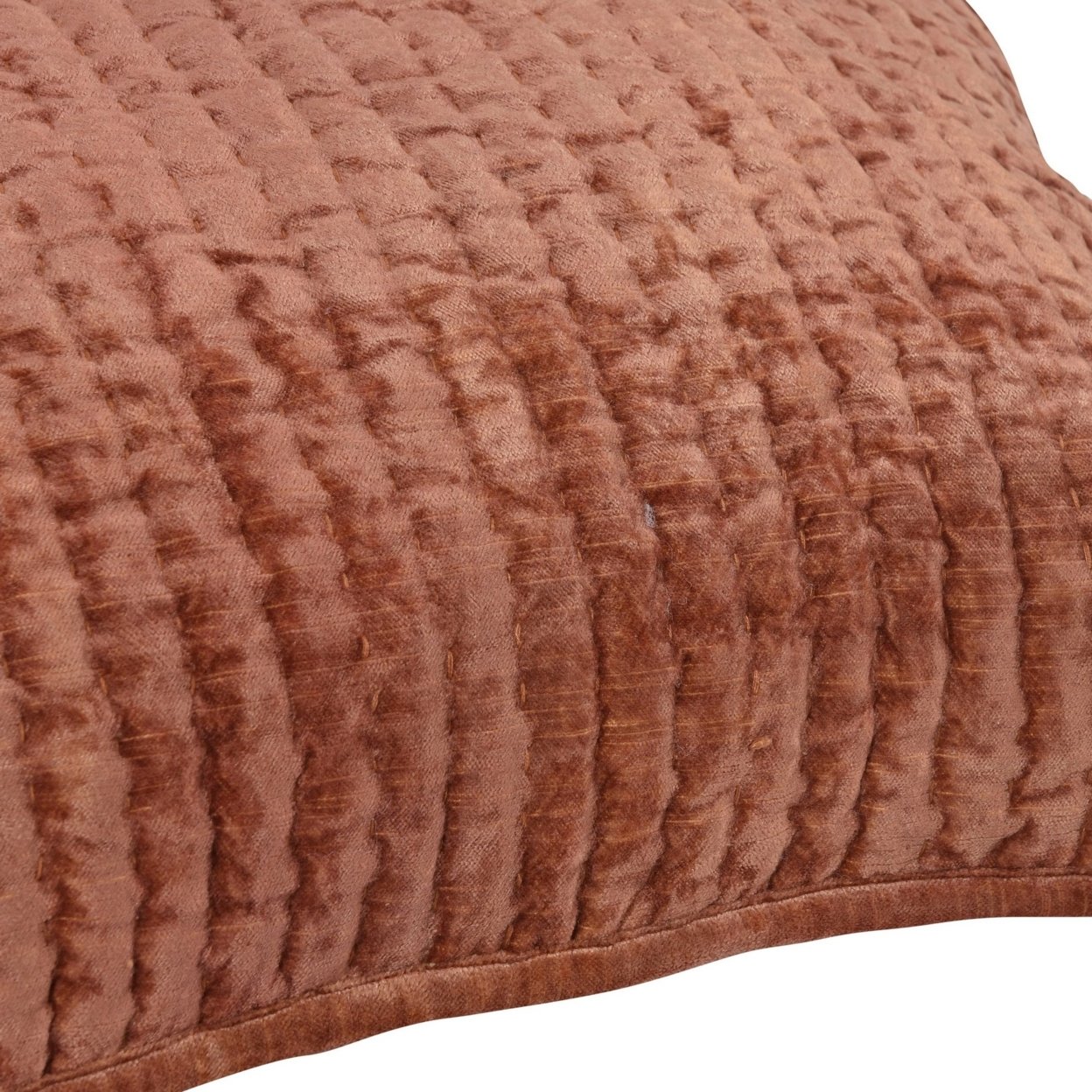 Bili 26 Inch Square Stitched Euro Pillow Sham, Orange Brown Rayon Velvet- Saltoro Sherpi