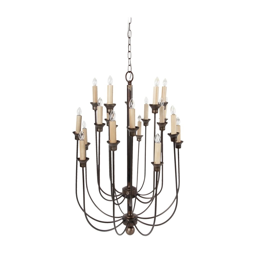 Traditional Decorative Metal Chandelier With Multiple Candles, Bronze And Cream- Saltoro Sherpi