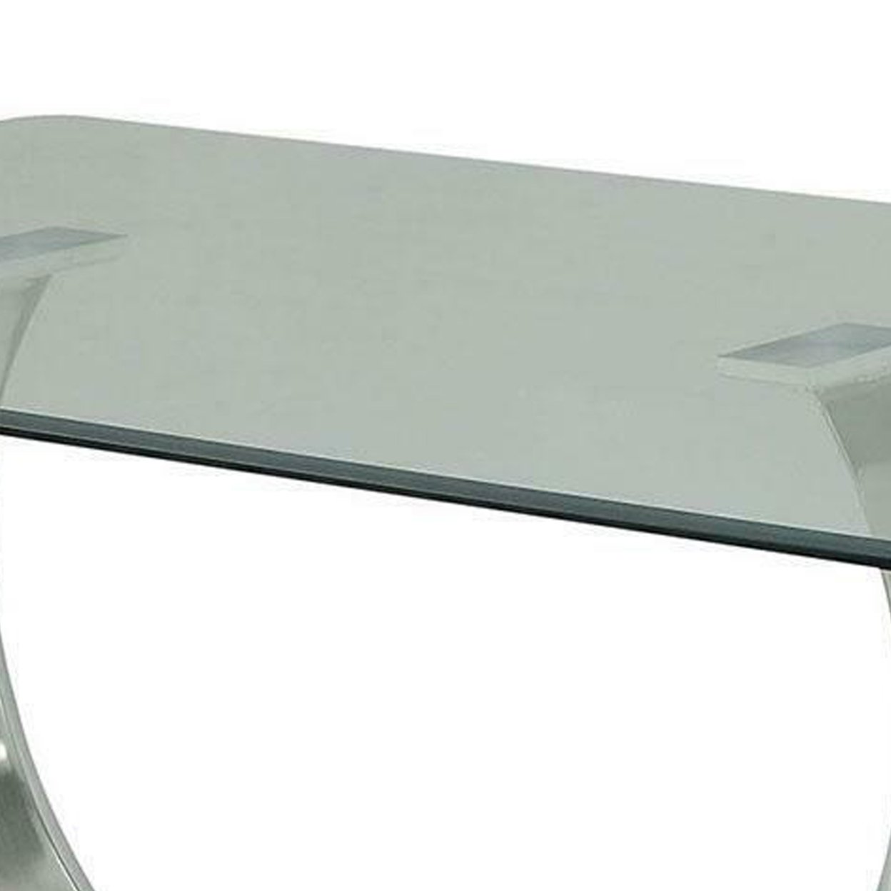 Metal And Glass Dining Table With Unique U Shape Pedestal Base, Chrome And Black- Saltoro Sherpi
