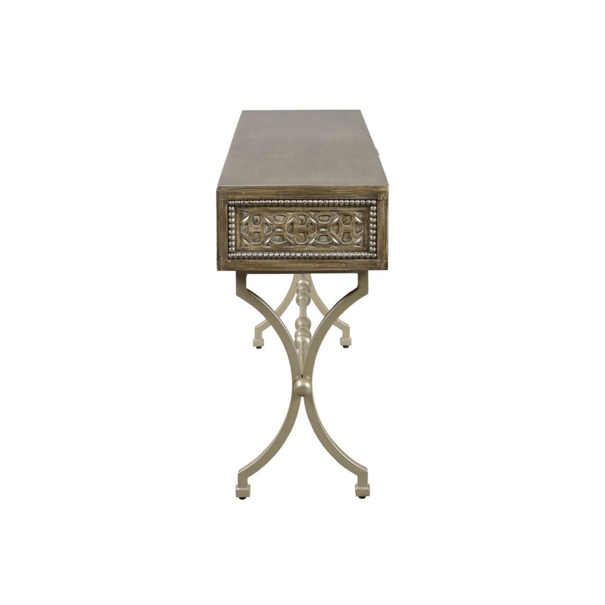 1 Drawer Console Sofa Table With Medallion Pattern And X Shaped Legs, Brown- Saltoro Sherpi