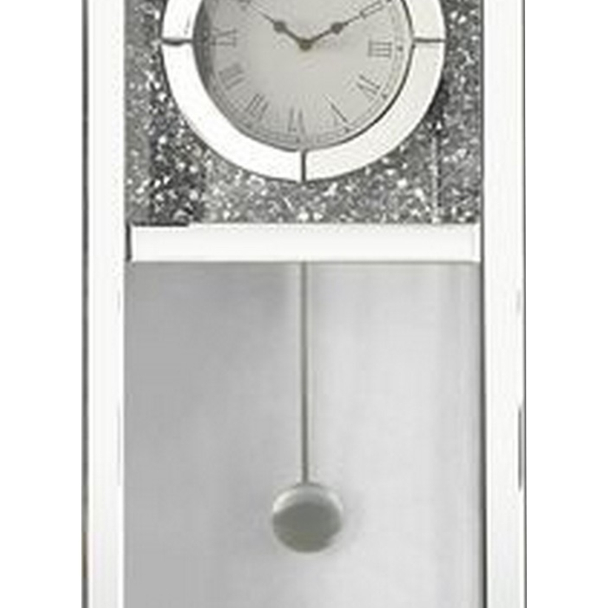 Pendulum Wall Clock With Mirror Trim And Molded Design, Silver- Saltoro Sherpi