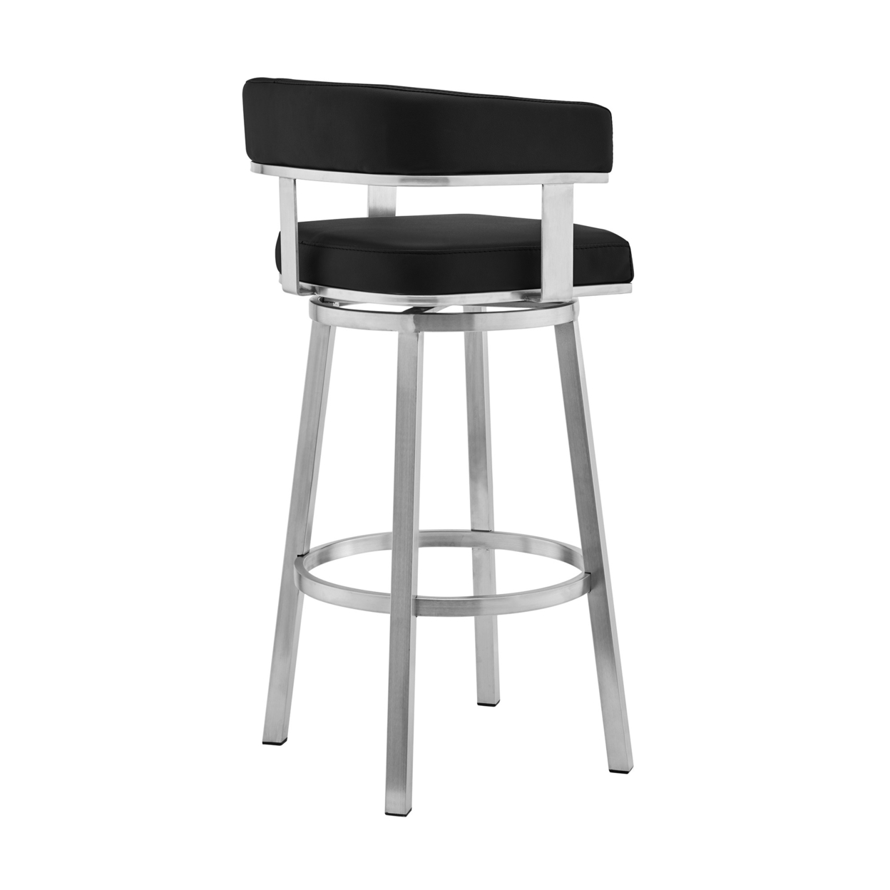 Sez 26 Inch Modern Swivel Counter Stool Arm Chair, Backrest, Steel, Black- Saltoro Sherpi