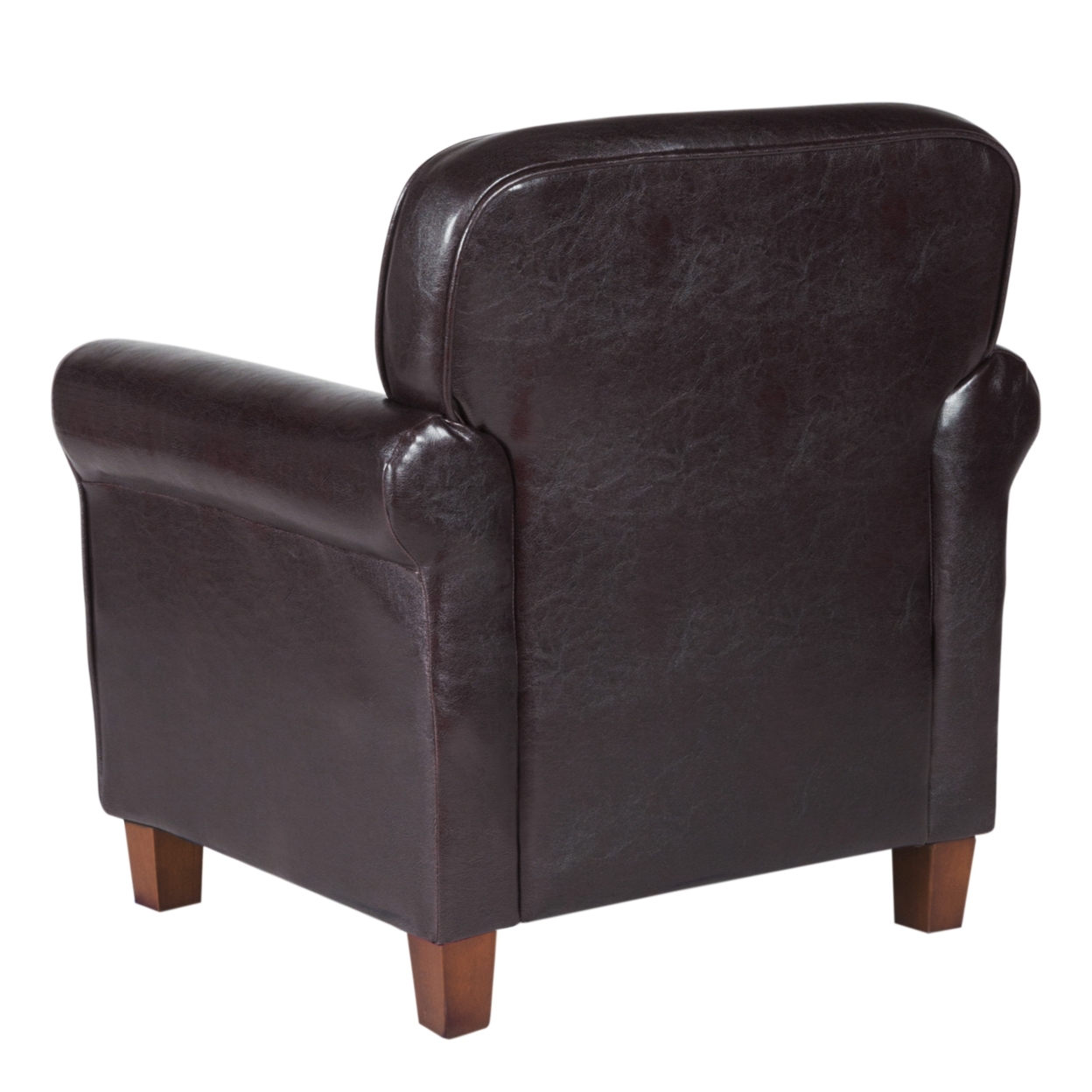 Faux Leather Upholstered Wooden Kids Accent Chair With Rolled Arms, Brown- Saltoro Sherpi