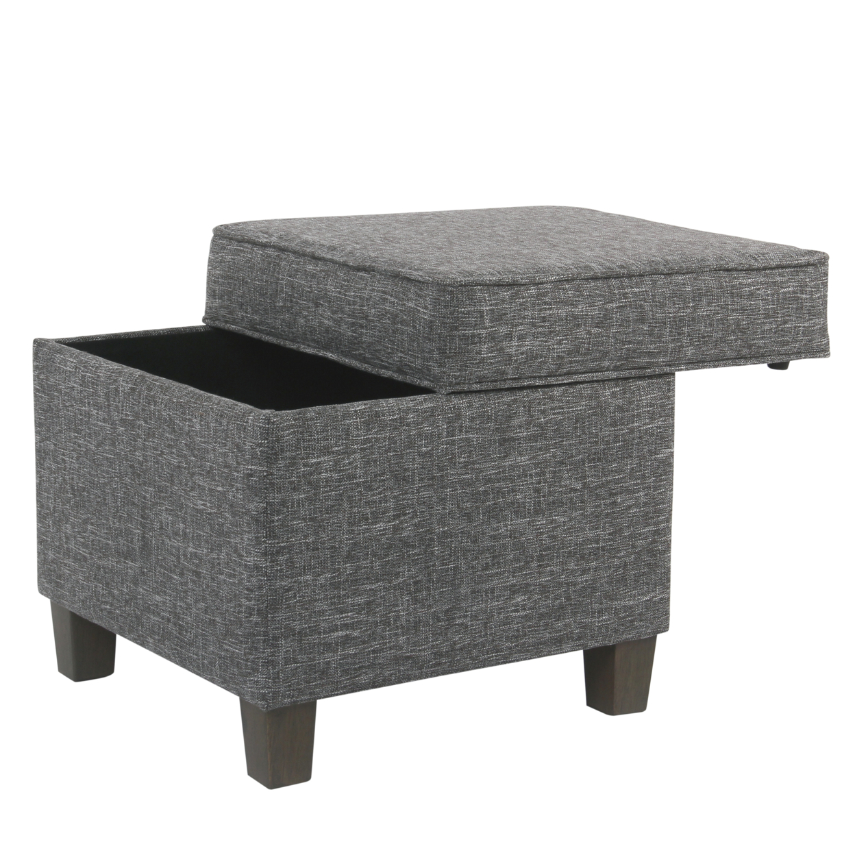 Textured Fabric Upholstered Wooden Ottoman With Lift Off Top, Gray And Brown- Saltoro Sherpi