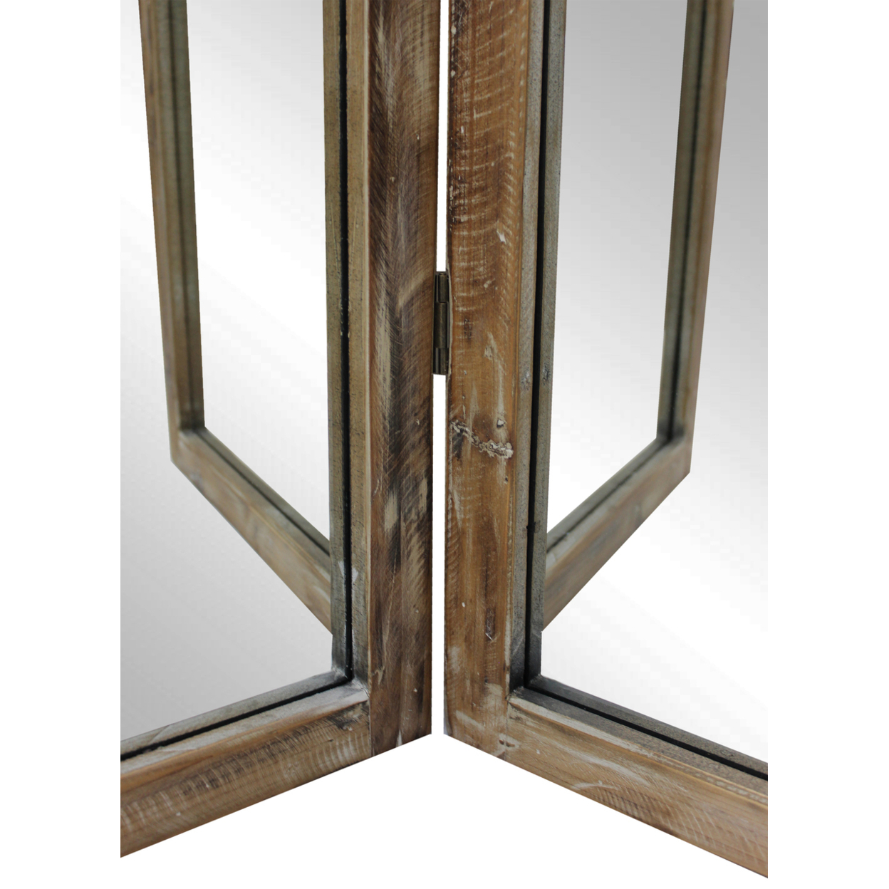 70 Inch 3 Panel Mirror Room Divider, Wood Frame, Distressed Brown- Saltoro Sherpi