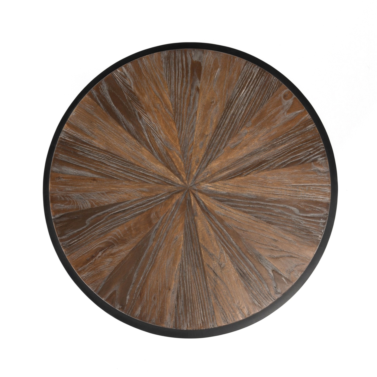 Jenny 24 Inch Round Drum Wood End Table, Metal Panels, Black, Brown- Saltoro Sherpi