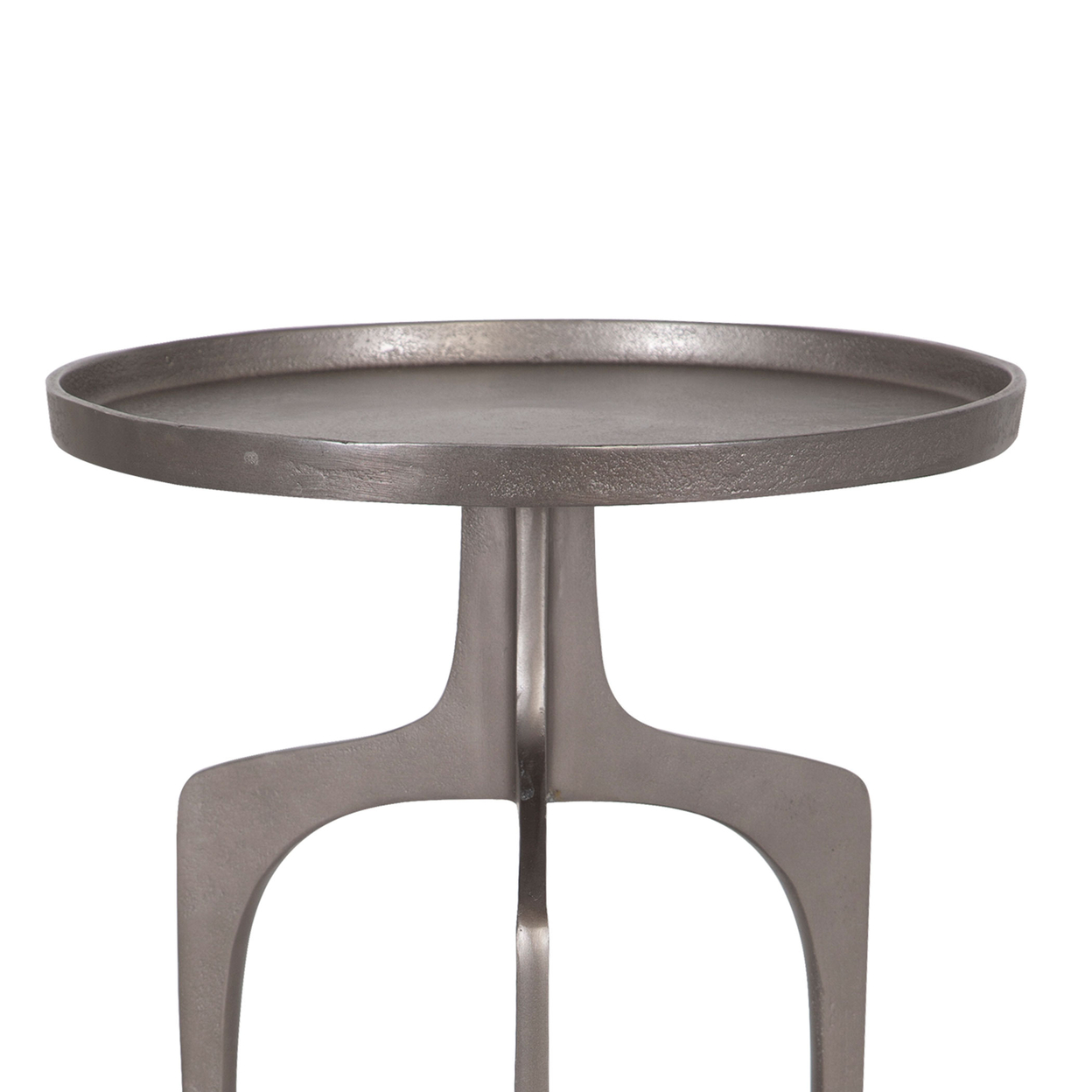 22 Inch Metal Round Accent Table, Three Curved Legs, Nickel Silver- Saltoro Sherpi