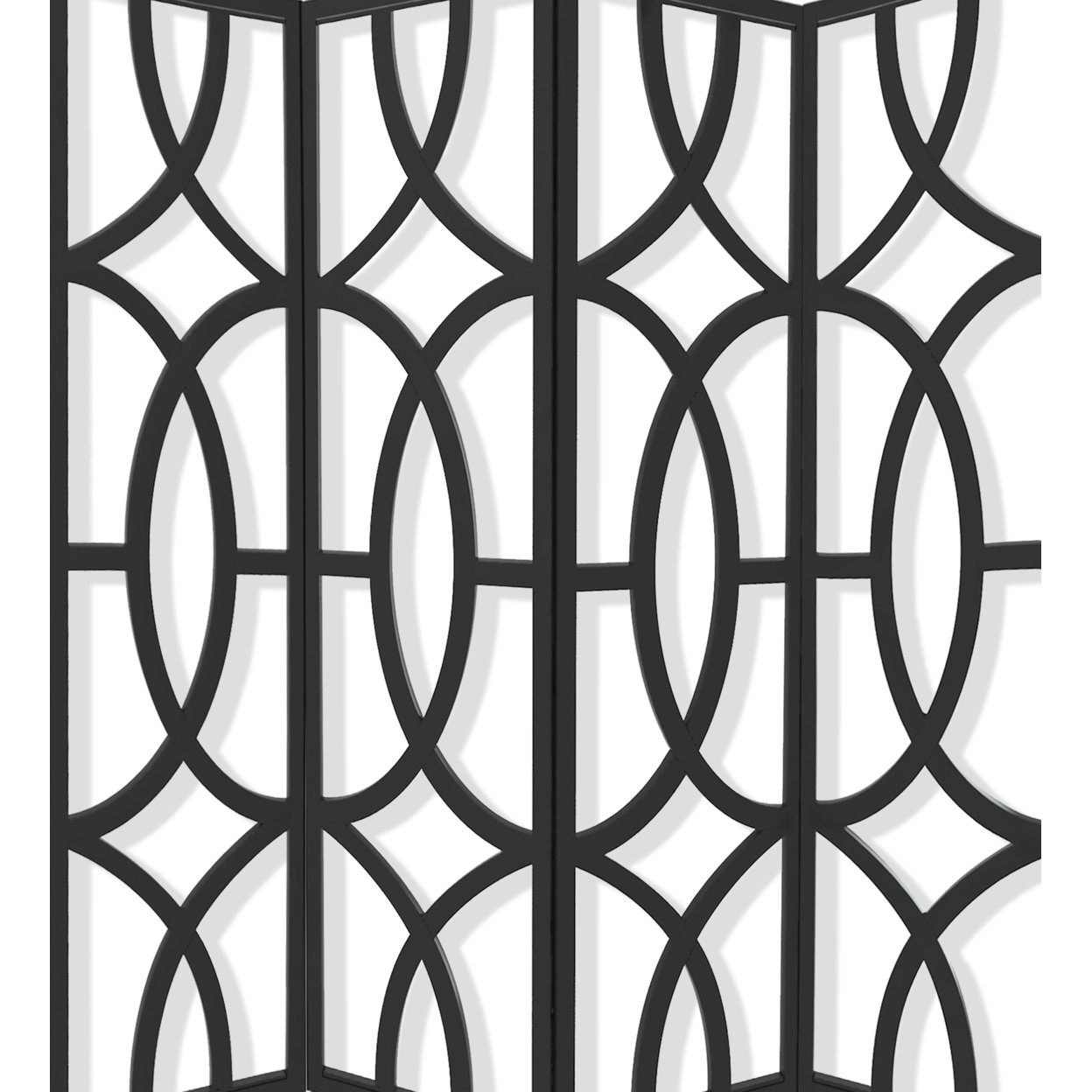 Modern Style 4 Panel Screen With Geometrical Stencil Design, Black- Saltoro Sherpi