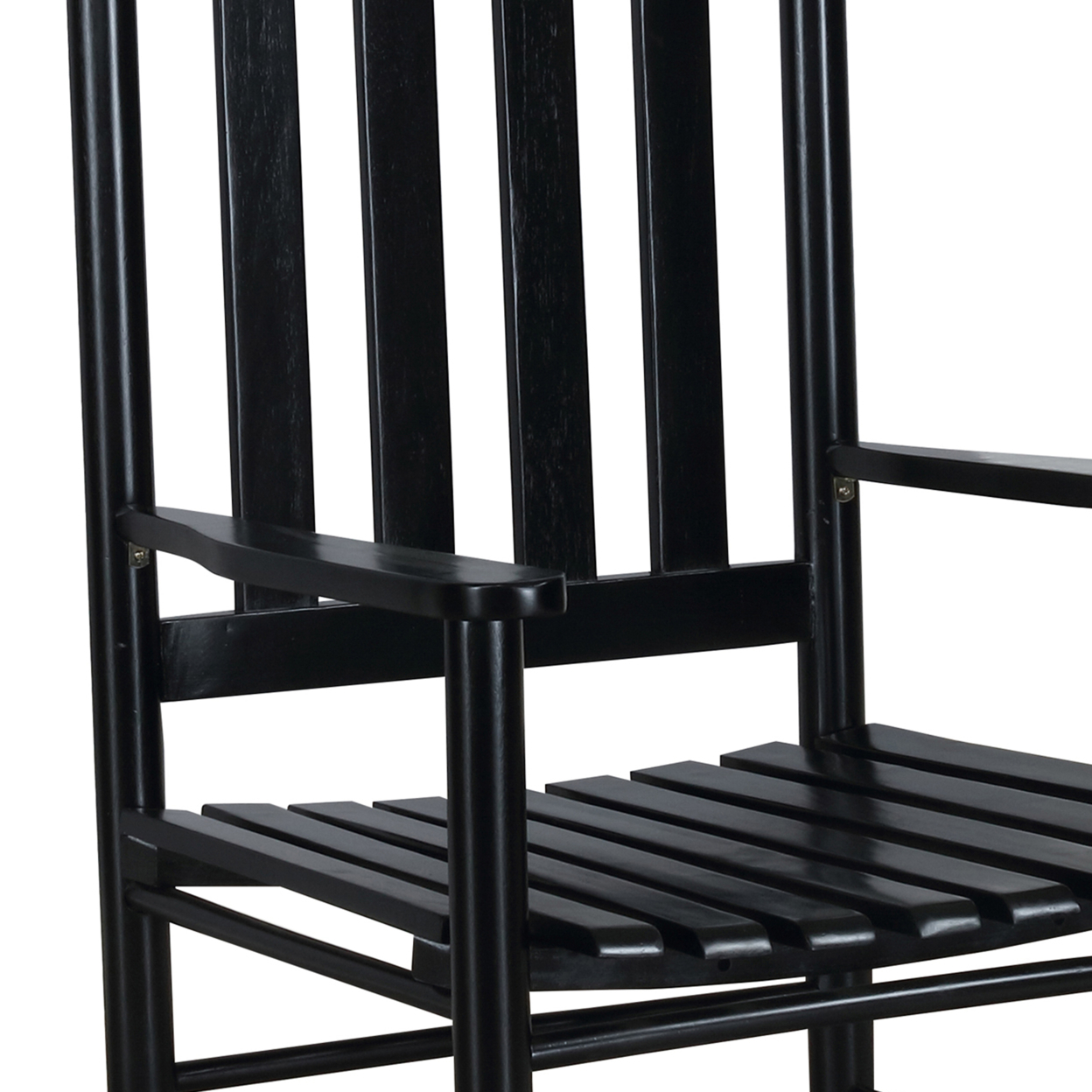 Wooden Rocking Chair With Slat Back And Mission Style, Black- Saltoro Sherpi