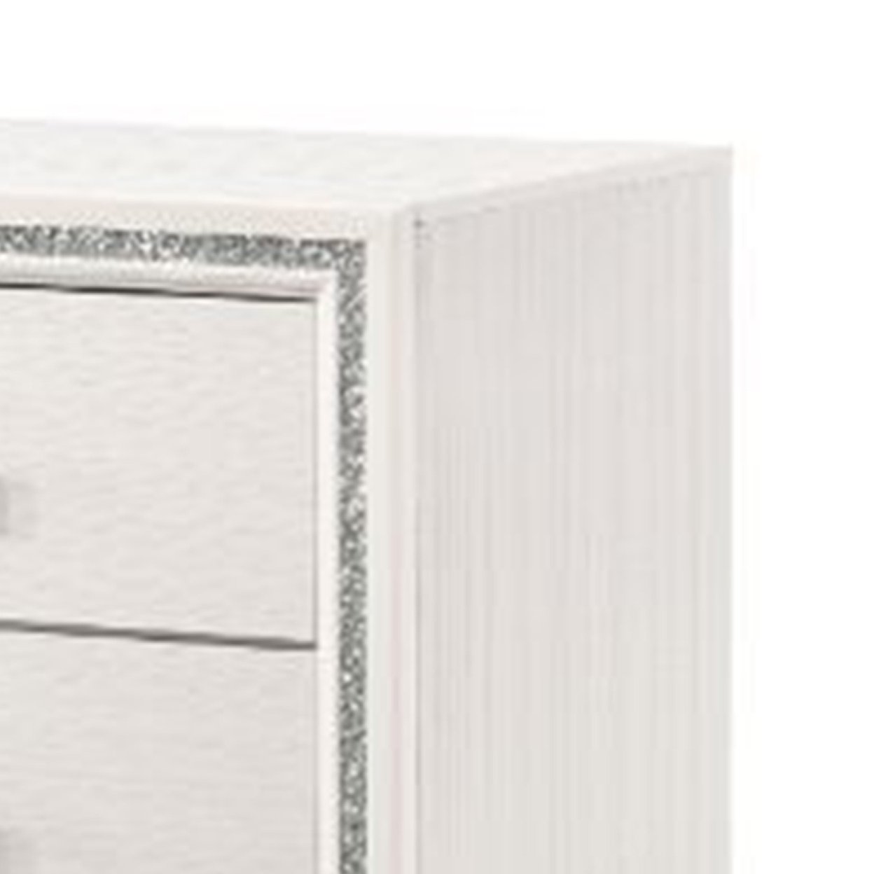 Nightstand With 2 Drawers And Shimmer Accent Trim, White- Saltoro Sherpi
