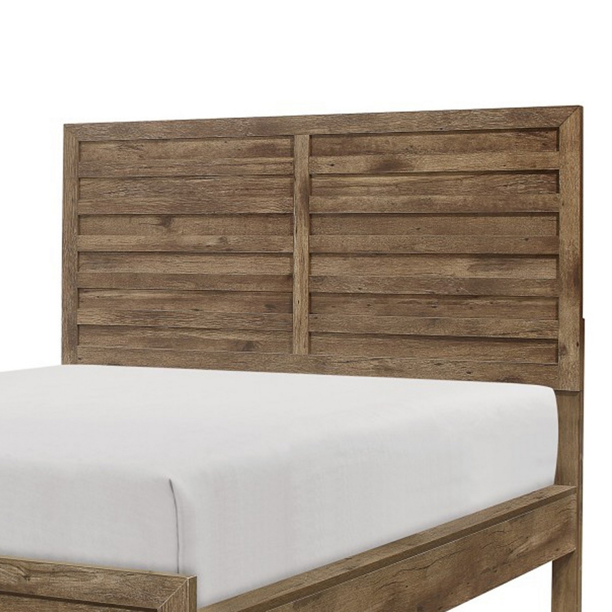 Zane Transitional Queen Bed, Wood Plank Design, Weathered Pine Veneer- Saltoro Sherpi
