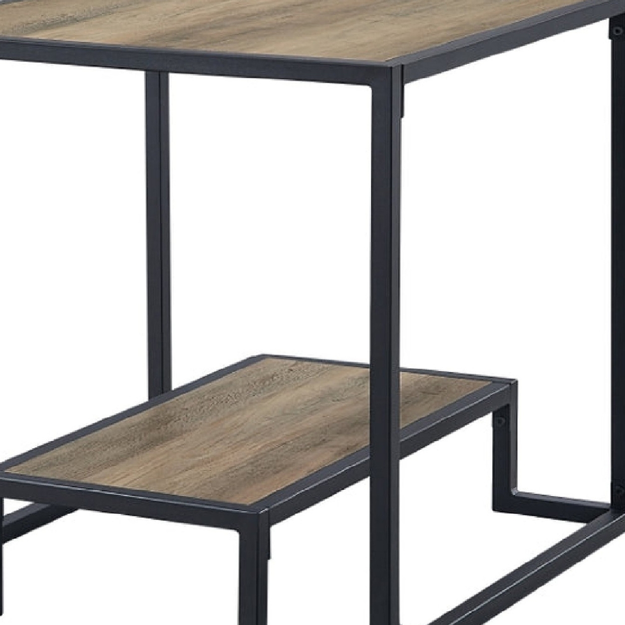 Lea 22 Inch Wood End Table, Grain Details, Metal Frame, Rustic Oak- Saltoro Sherpi