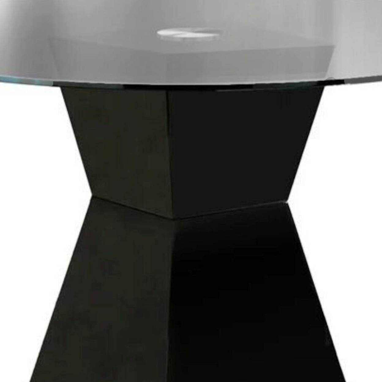 Contemporary Round Glass Dining Table With Square Pedestal Base, Black- Saltoro Sherpi