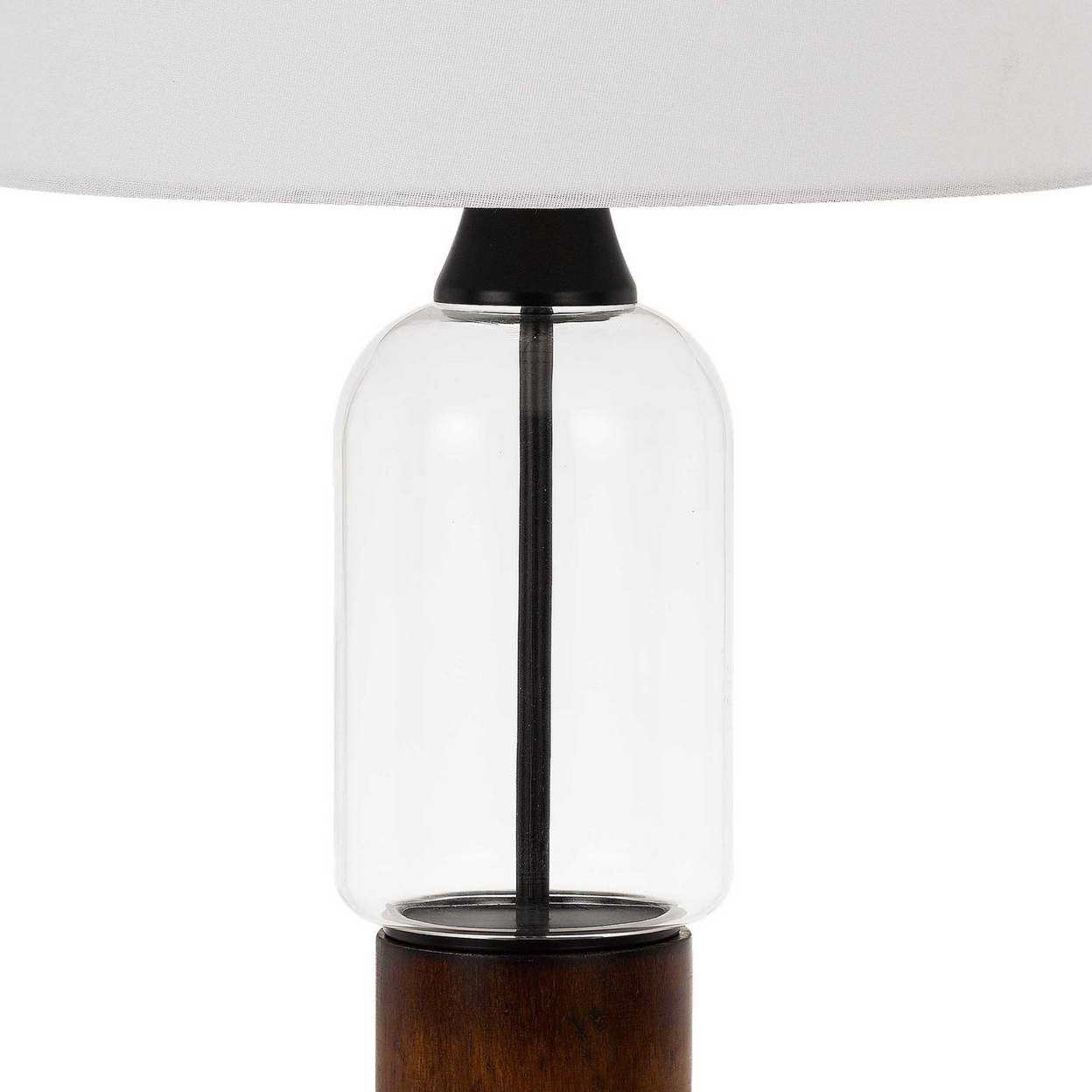 Wooden And Glass Body Table Lamp With Tapered Fabric Shade, White- Saltoro Sherpi