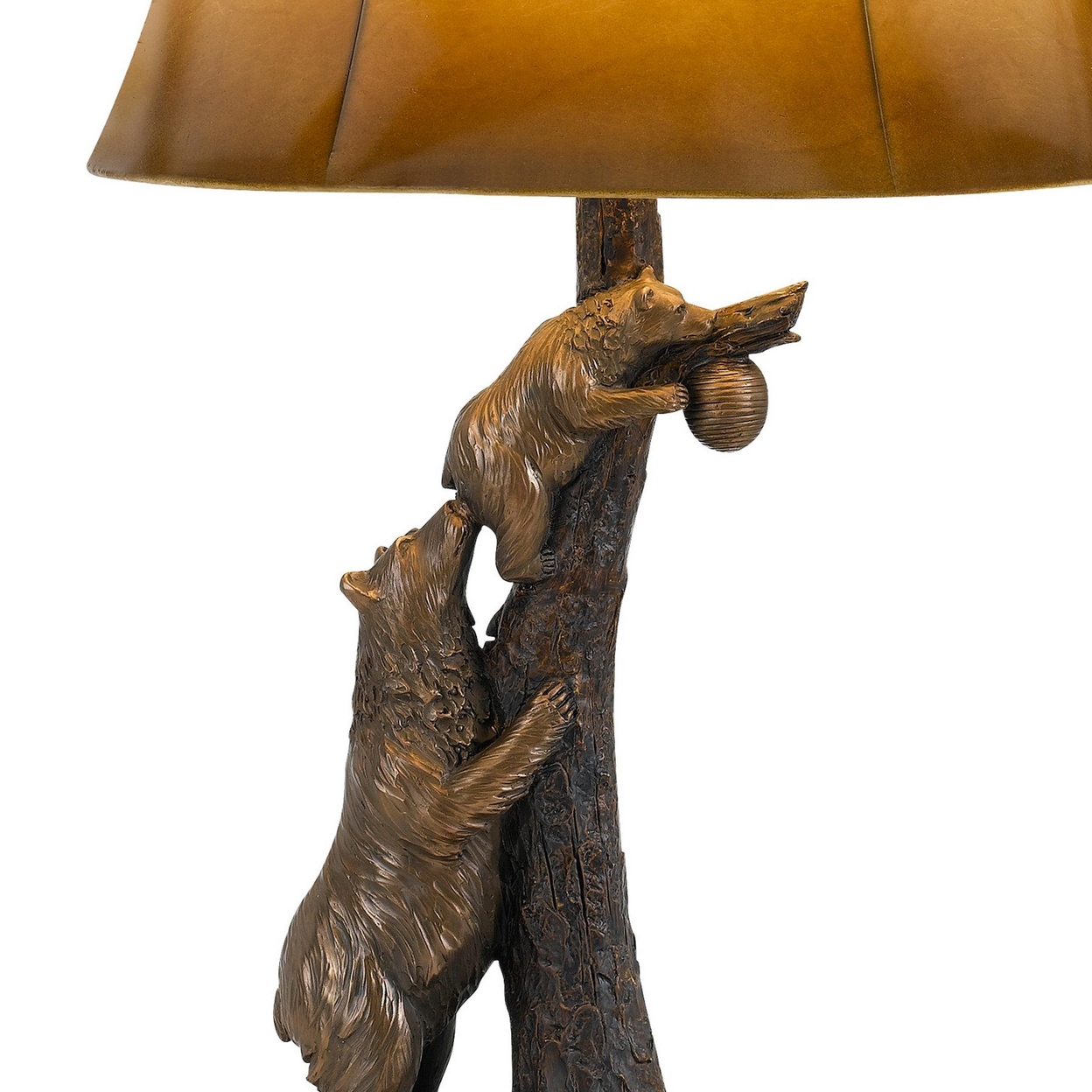3 Way Resin Body Table Lamp With Bear And Tree Design, Brown And Gold- Saltoro Sherpi