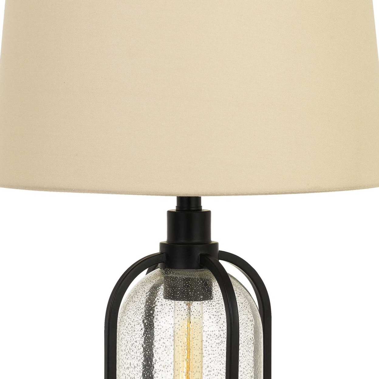 Glass Body Table Lamp With Fabric Shade And Inbuilt Night Light, Beige- Saltoro Sherpi
