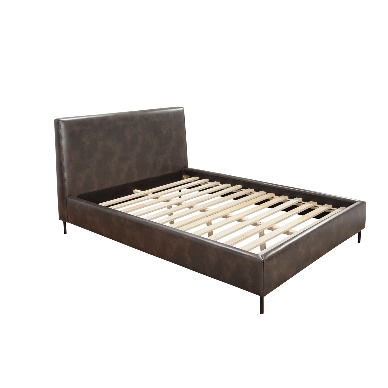 Faux Leather Upholstered Full Bed With Metal Legs, Gray- Saltoro Sherpi
