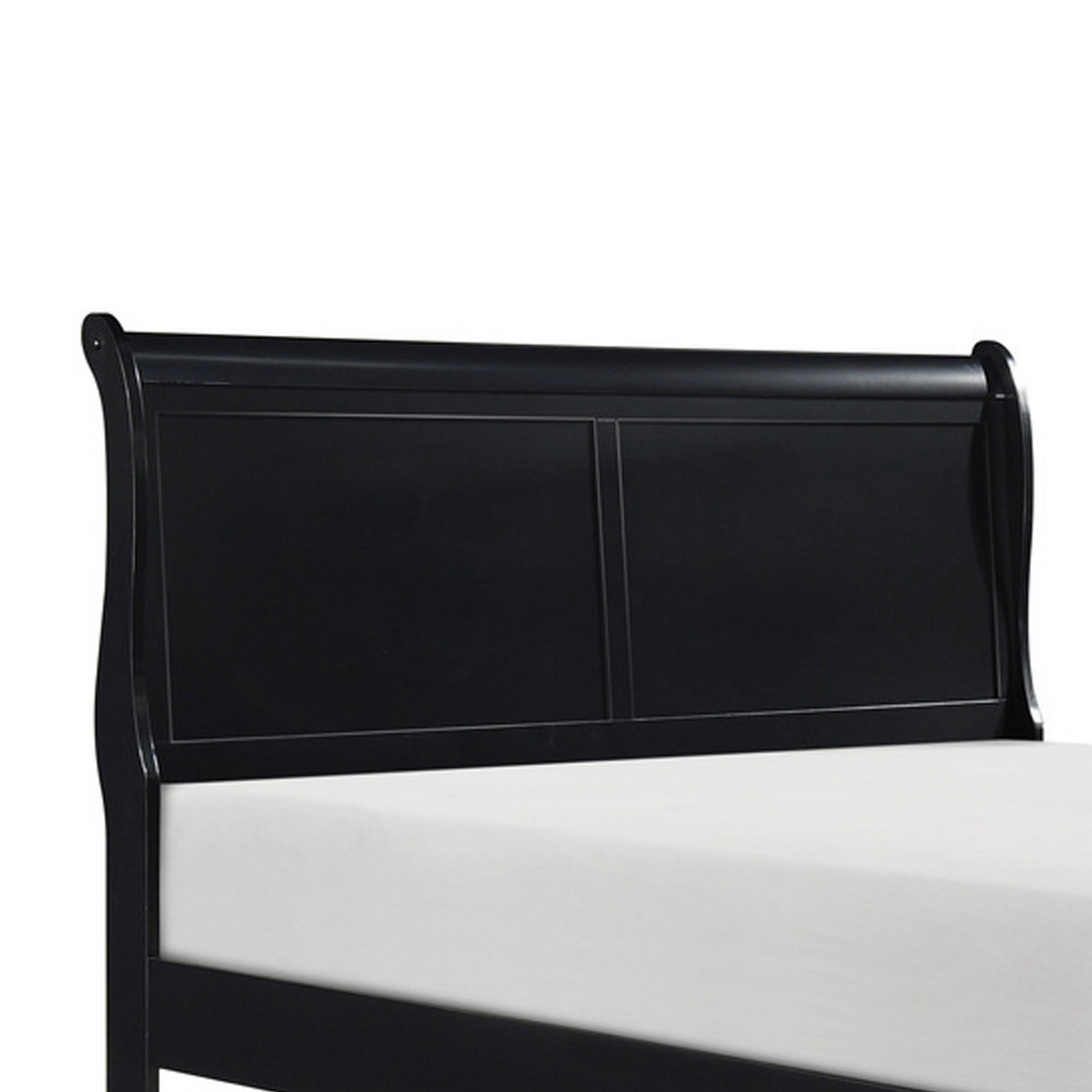 Gage Traditional Queen Size Sleigh Bed, Wood Frame, Bold Jet Black Finish- Saltoro Sherpi