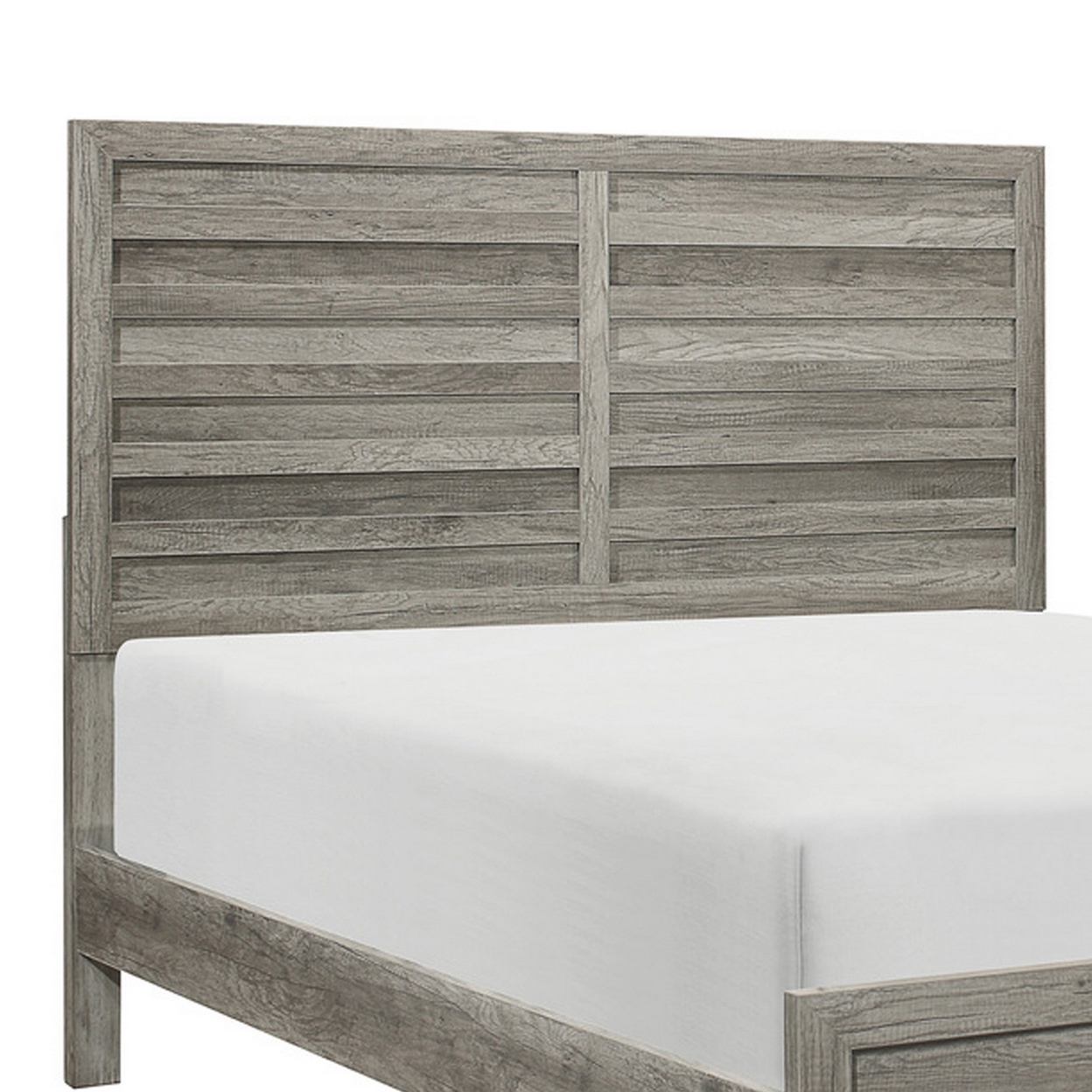 Zane Transitional Queen Bed, Wood Plank Panel Headboard, Weathered Gray- Saltoro Sherpi