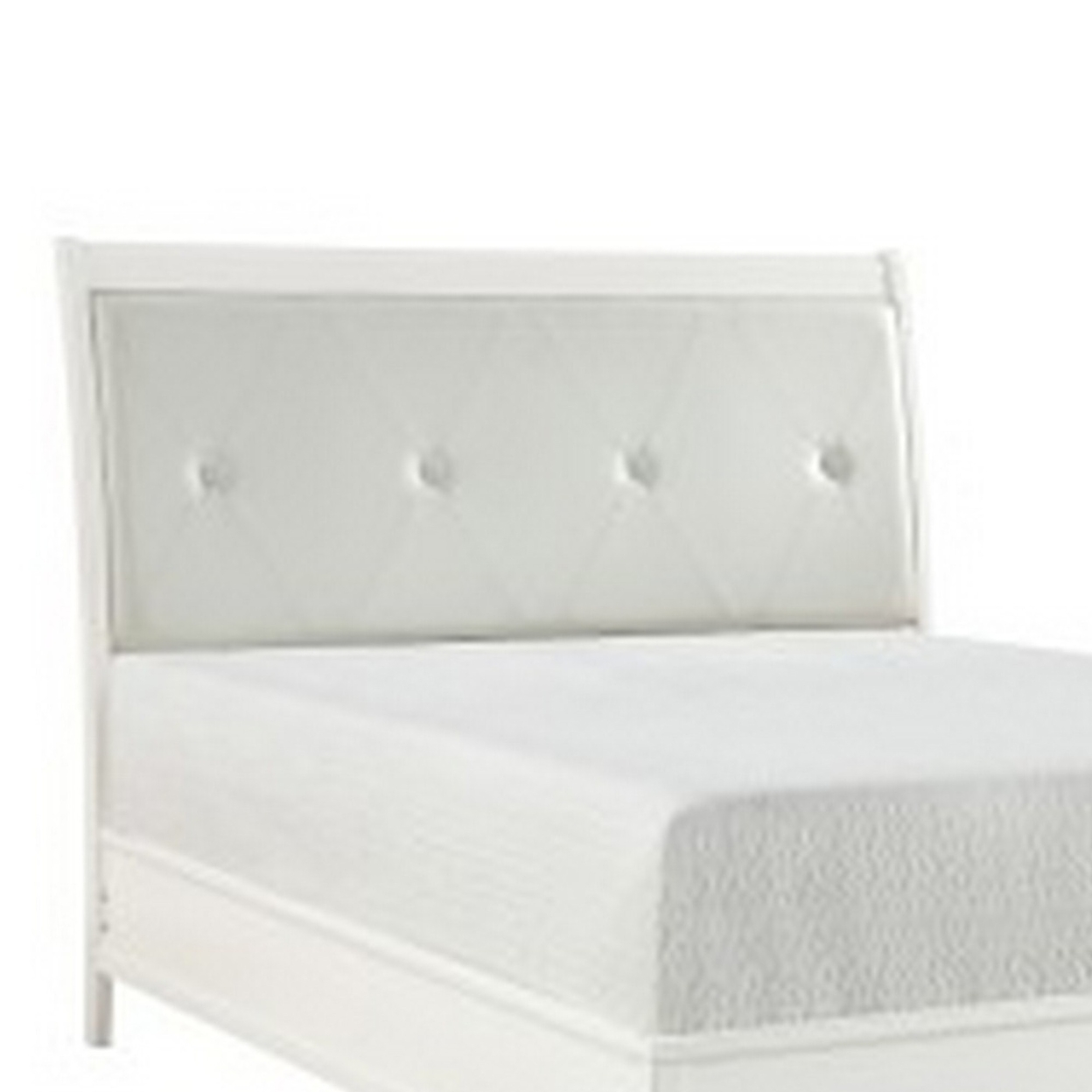 Hadly Classic Queen Sleigh Bed, Button Tufted Headboard, White Faux Leather- Saltoro Sherpi