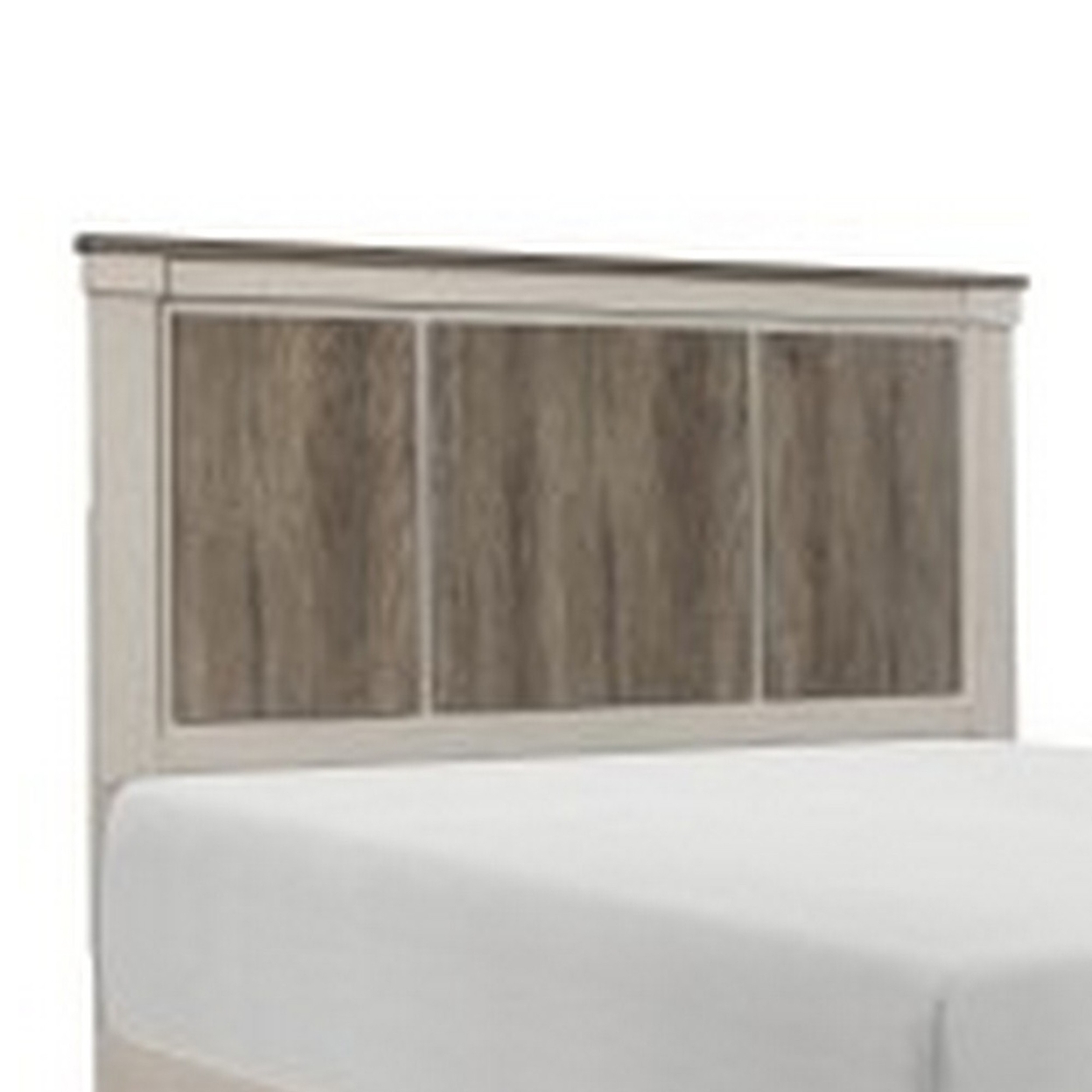 Caro Classic Queen Bed, Minimalist Design, Two Toned Weathered Gray, White- Saltoro Sherpi