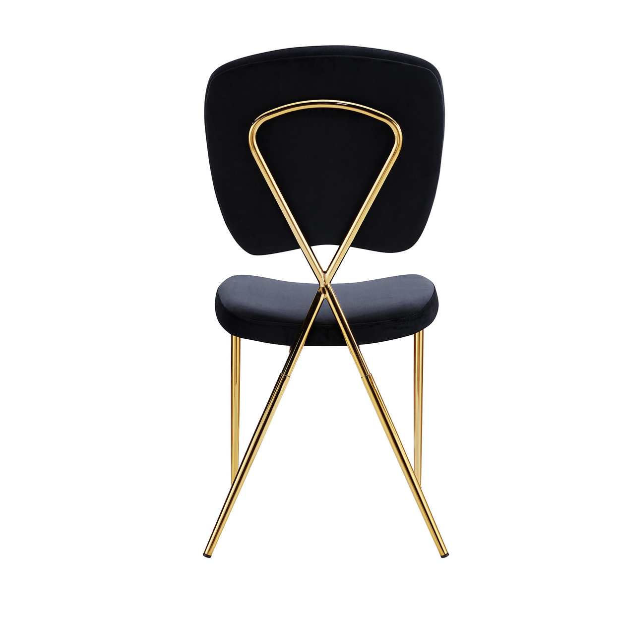 Iconic Home Cristie Dining Side Chair Velvet Upholstered Half Back And Seat Solid Gold Tone Metal Legs (Set Of 2) - Black