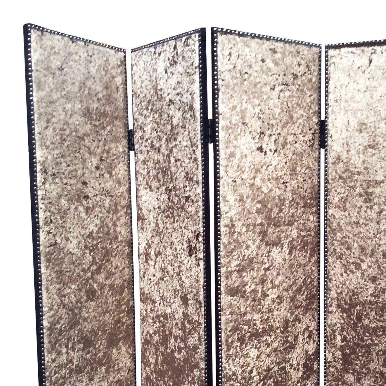 Wood And Fabric 4 Panel Foldable Screen With Textured Details, Brown- Saltoro Sherpi