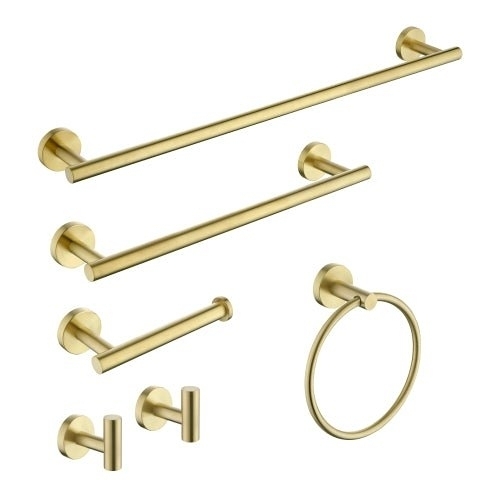 ExBrite Wall Mount Towel Rack Set 6 Piece Stainless Steel For Bathroom - Gold
