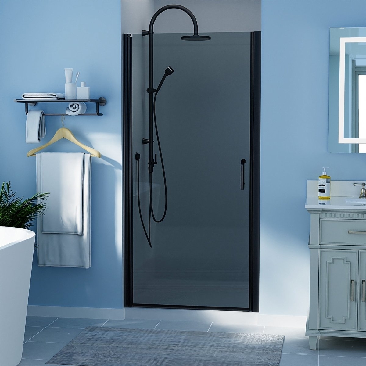 Chic 36-37 1.5 W X 72 H Pivot Shower Door Matte Black Frosted Glass Shower Door With Handle