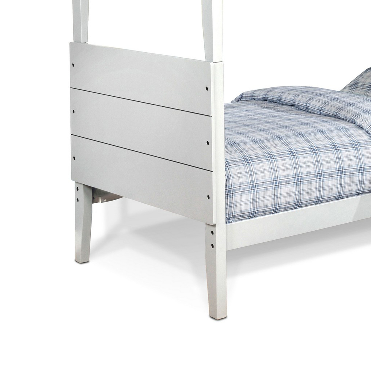 Nia Modern Wood Twin Bunk Bed, Panel Headboard, Built In Ladder, White- Saltoro Sherpi
