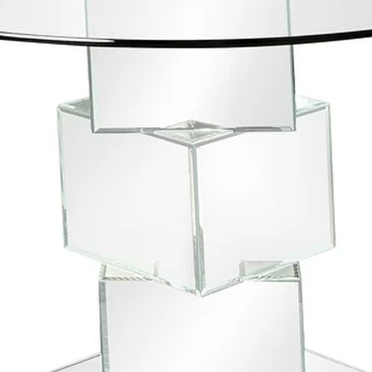 Dining Table With Round Glass Top, Silver And Clear- Saltoro Sherpi