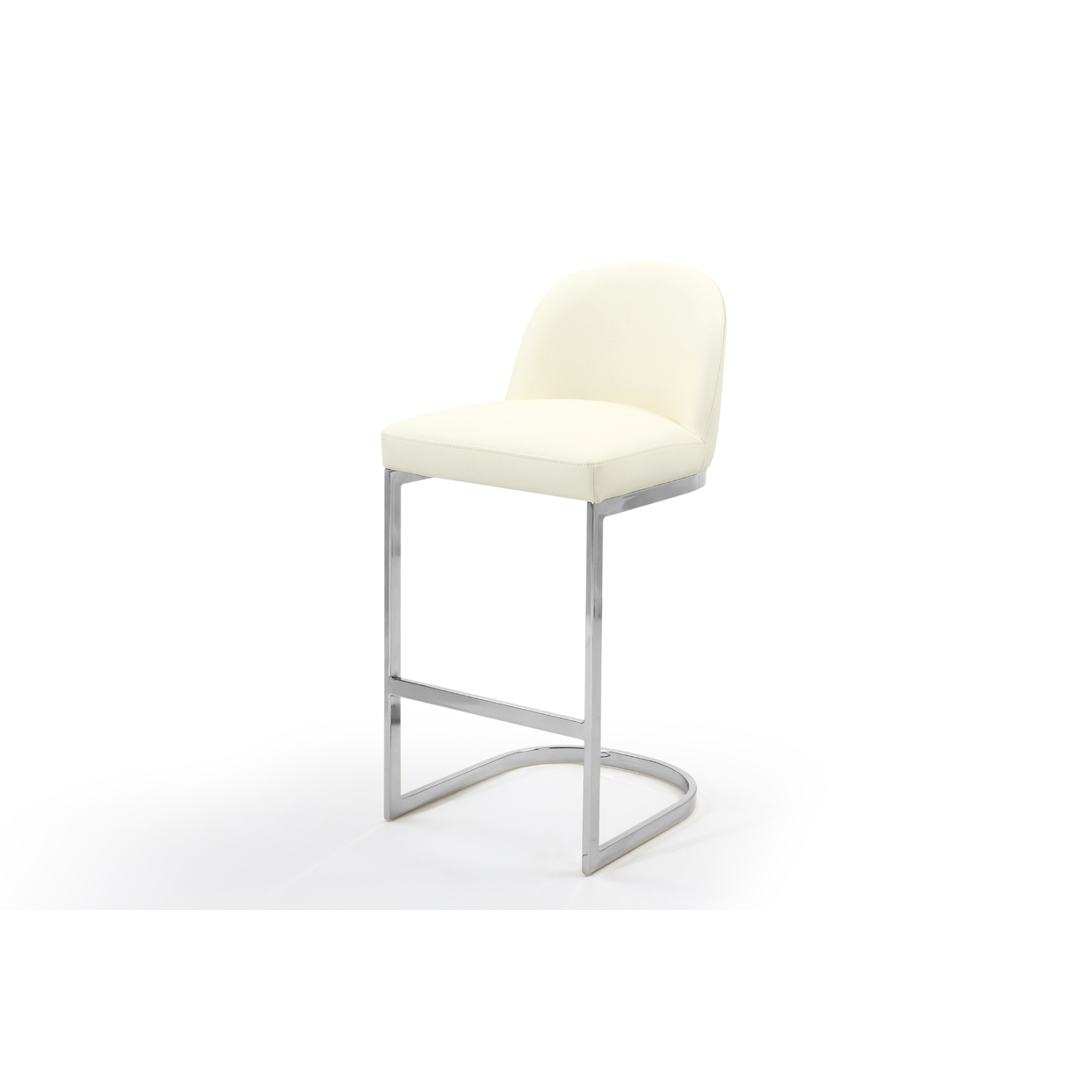 Iconic Home Liana Bar Stool Chair PU Leather Upholstered Armless Design Half-Moon Chrome Plated Solid Metal U-Shaped Base - Black