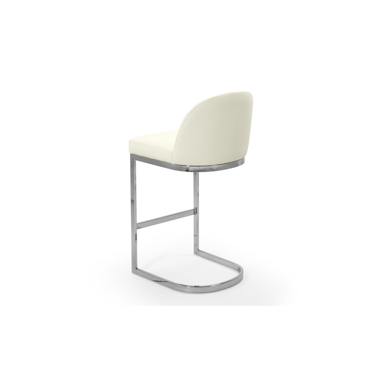 Iconic Home Liana Bar Stool Chair PU Leather Upholstered Armless Design Half-Moon Chrome Plated Solid Metal U-Shaped Base - Cream