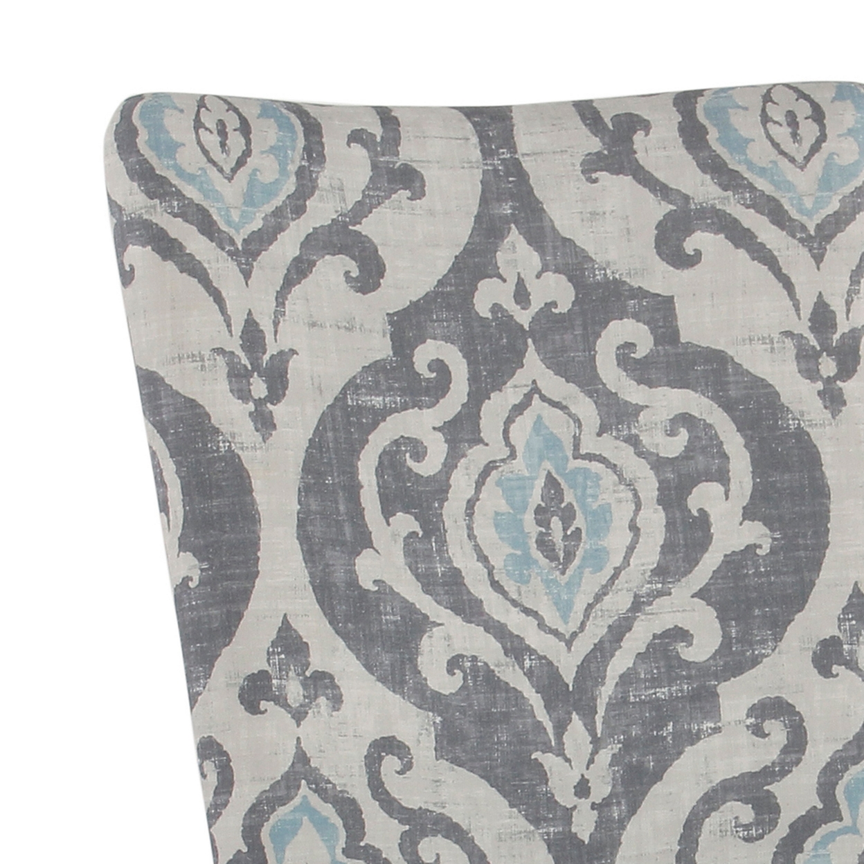 Wooden Dining Chair With Damask Print Fabric Upholstery, Gray And Blue, Set Of Two- Saltoro Sherpi