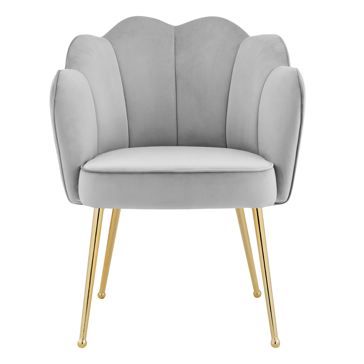 Iconic Home Mia Belle Dining Side Chair Velvet Upholstery Scalloped Clamshell Back Gold Plated Solid Metal Legs (1 Piece) - Navy