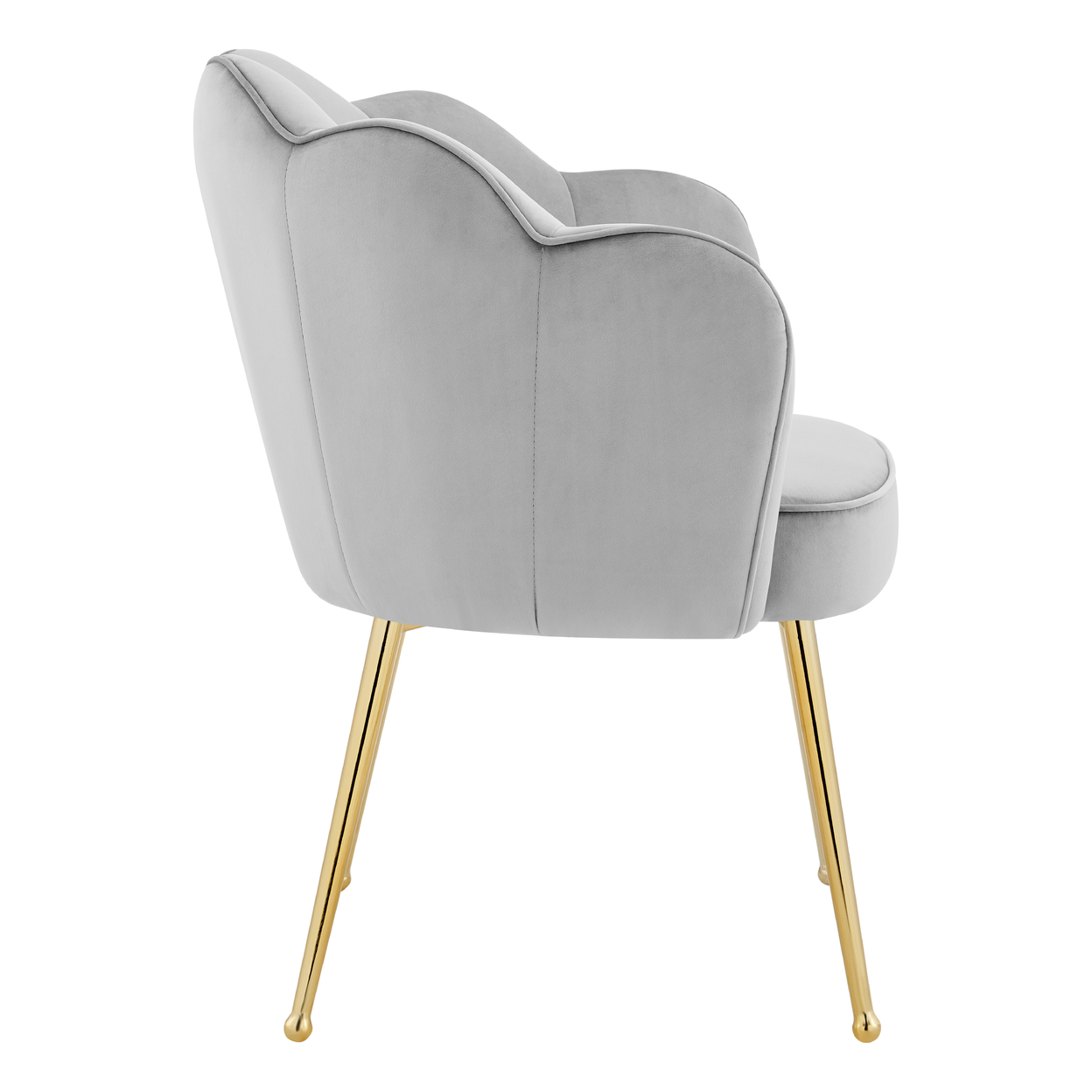 Iconic Home Mia Belle Dining Side Chair Velvet Upholstery Scalloped Clamshell Back Gold Plated Solid Metal Legs (1 Piece) - Silver