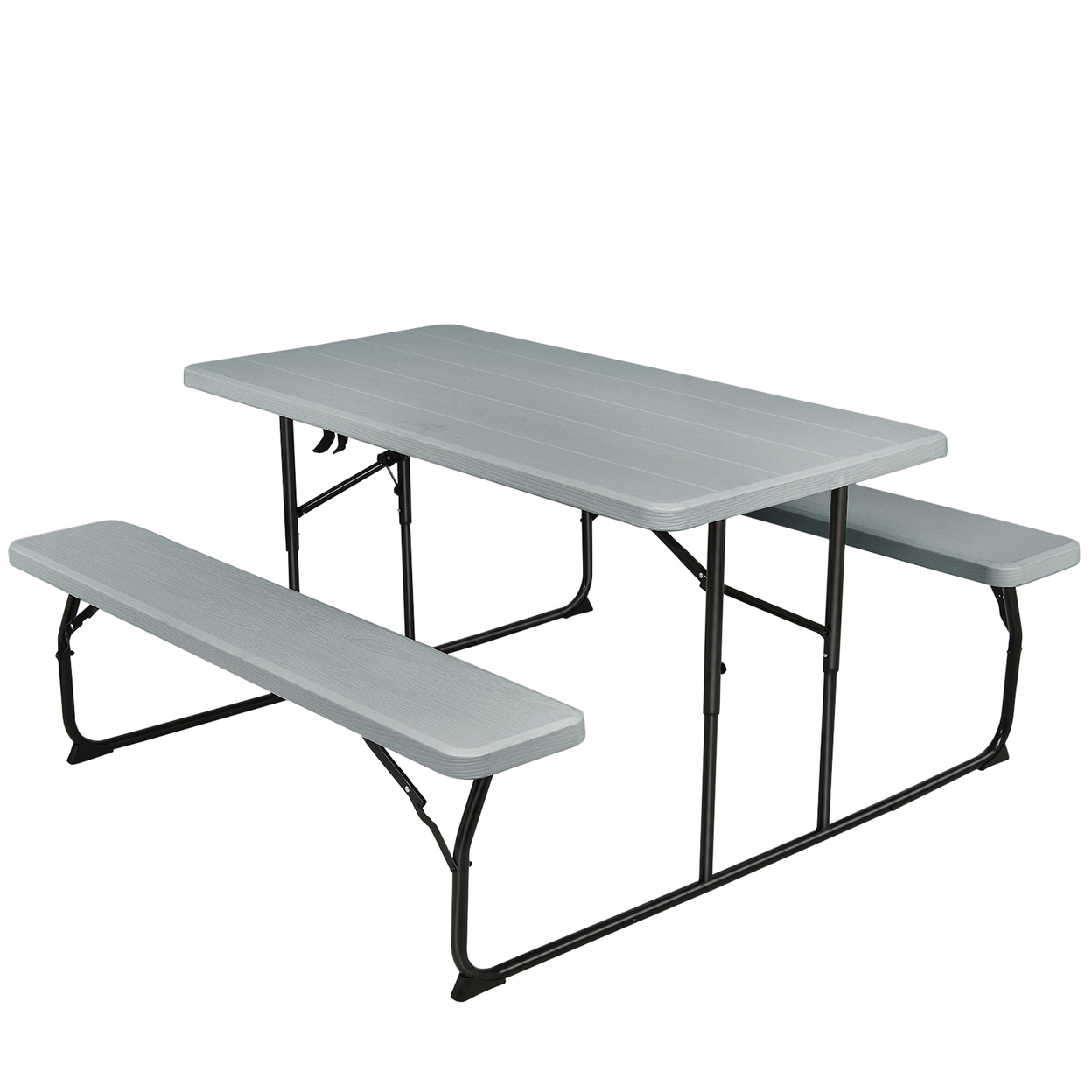 Folding Picnic Table & Bench Set For Camping BBQ W/ Steel Frame - Grey