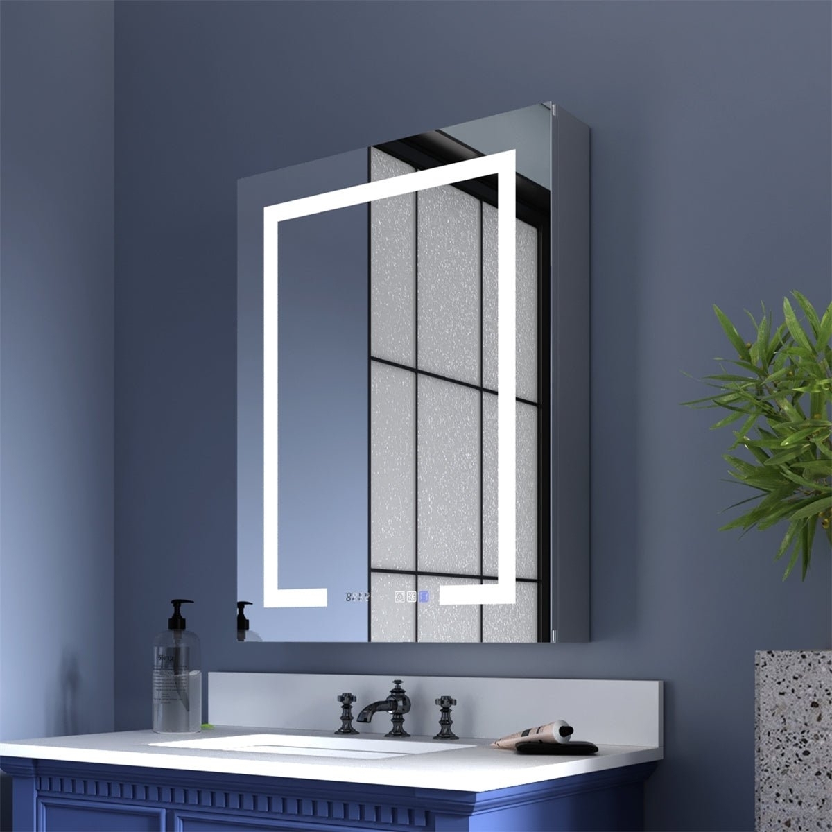 Boost-M2 24 W X 32 H LED Lighted Bathroom Medicine Cabinet With Mirror And Clock - Hinge On Left Side