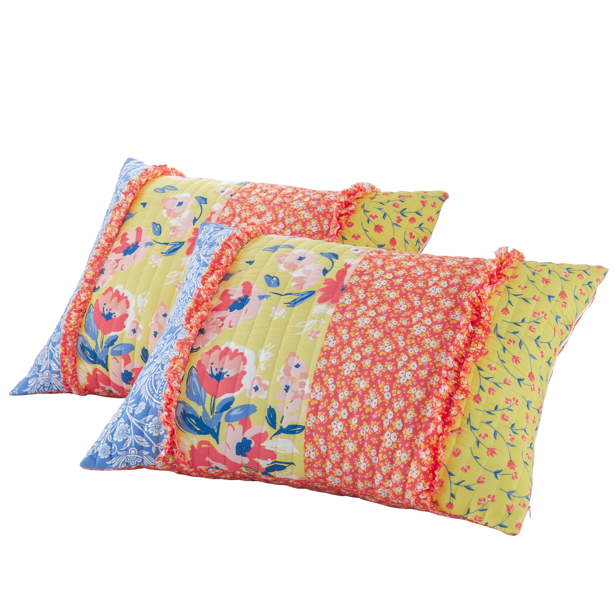 Lio 2 Piece Microfiber Twin Quilt Set, Bohemian Floral Pattern, Multicolor- Saltoro Sherpi