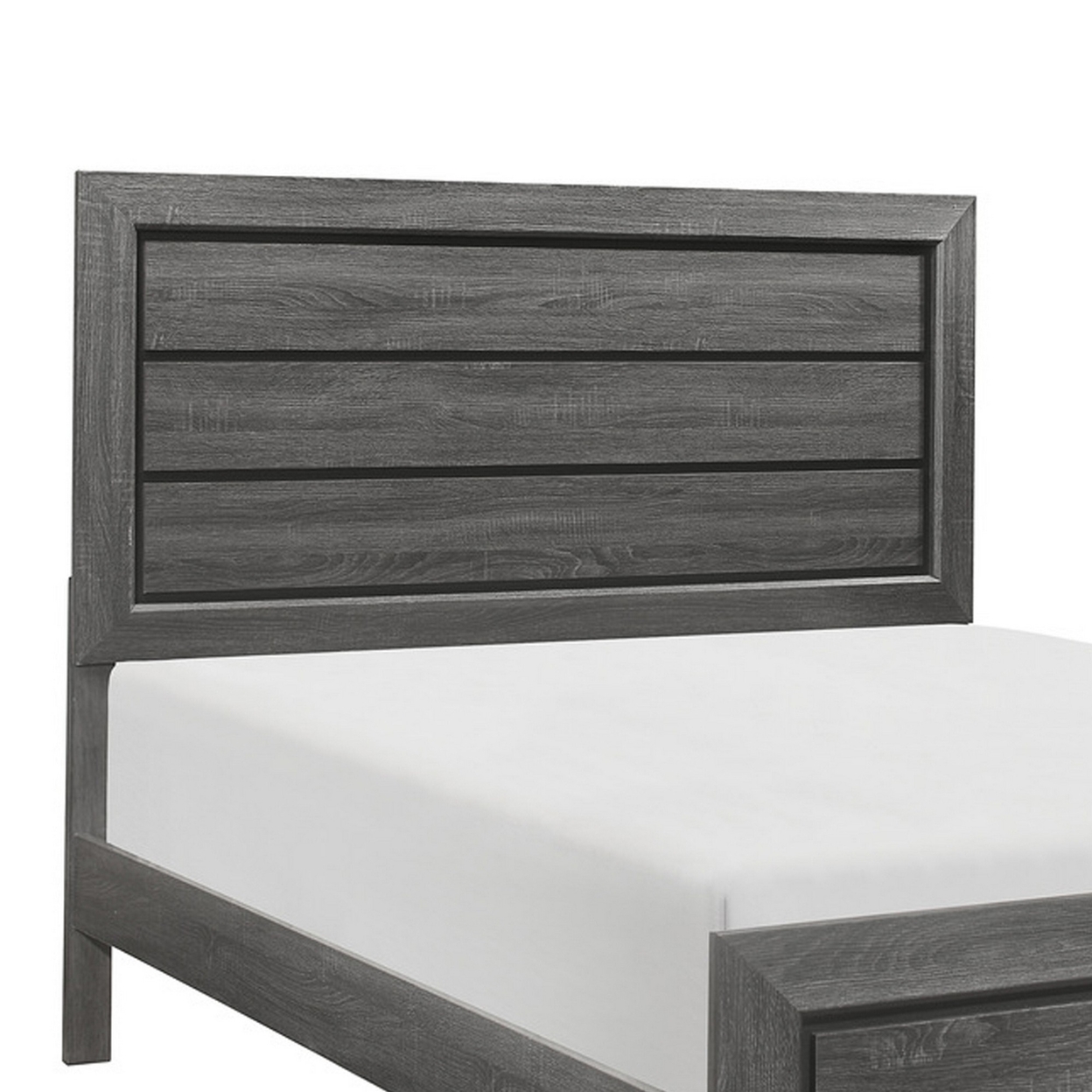 Erin Contemporary Full Bed, Embossed Faux Wood Veneer, Smooth Gray Finish- Saltoro Sherpi