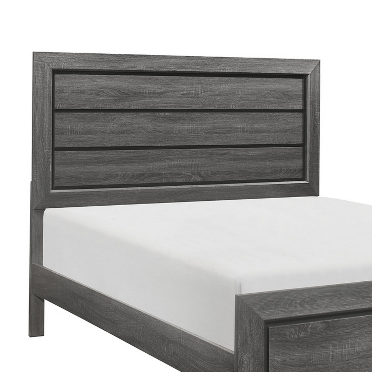 Erin Contemporary Queen Bed, Embossed Faux Wood Veneer, Smooth Gray Finish- Saltoro Sherpi