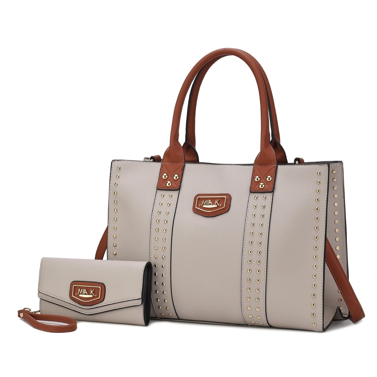 MKF Collection Davina Vegan Leather Women's Tote Handbag By Mia K With Wallet -2 Pieces - Taupe