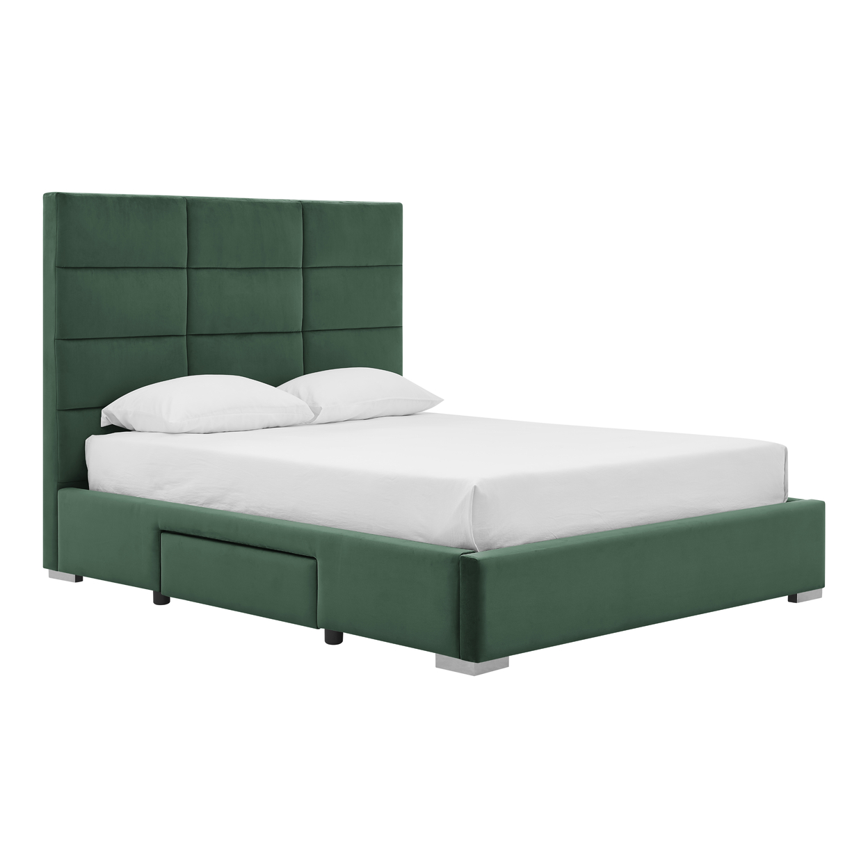Iconic Home Durazzo Storage Platform Bed Frame With Headboard Velvet Upholstered Box Quilted, Modern Contemporary - Dark Green, King